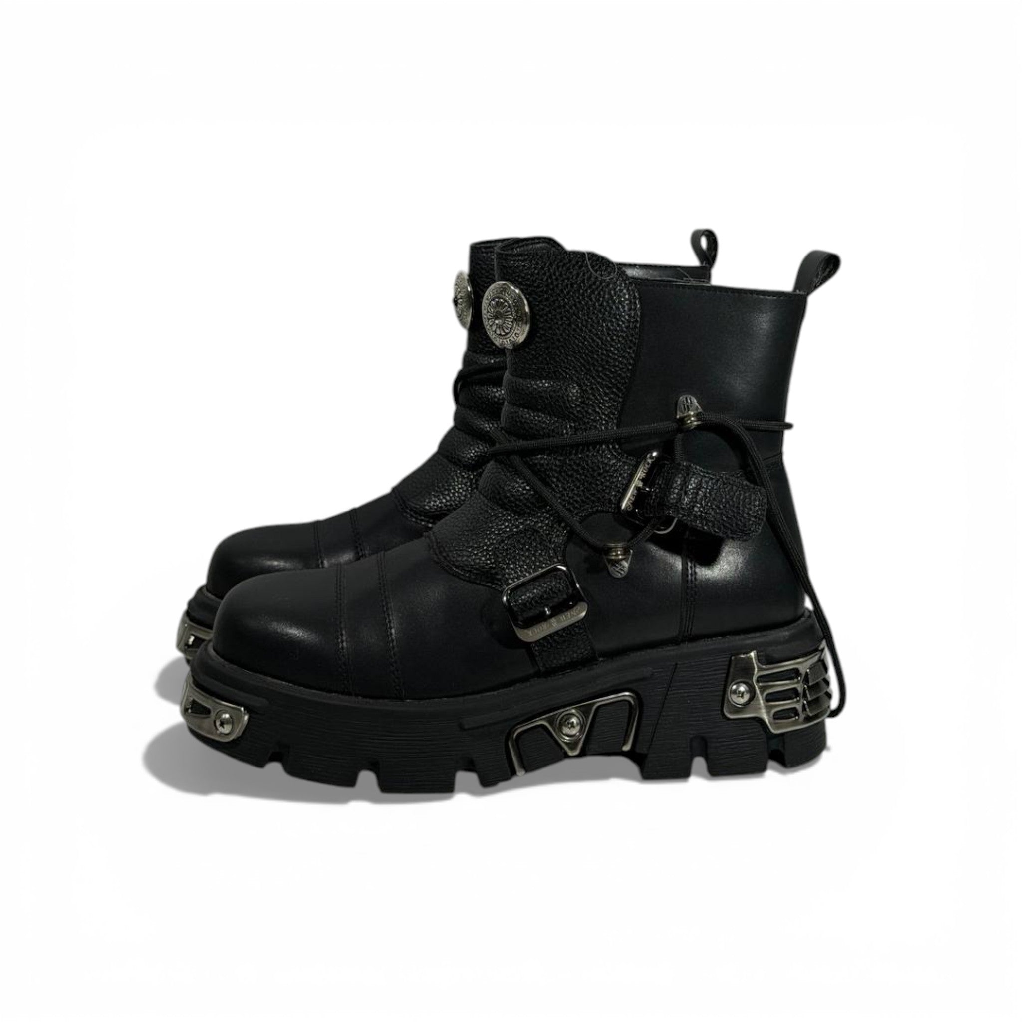 🥾 New Rock Black Chunky Platform Boots – Industrial Gothic Power 🖤⚙️