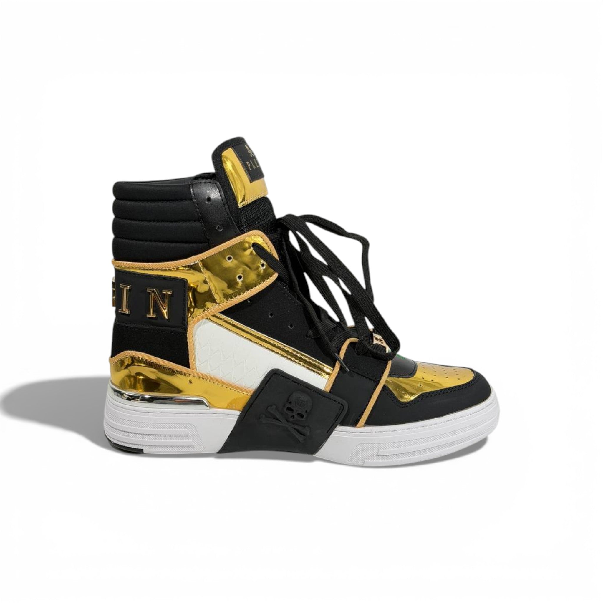 π Philipp Plein Black & Gold High-Top Sneakers ππ₯