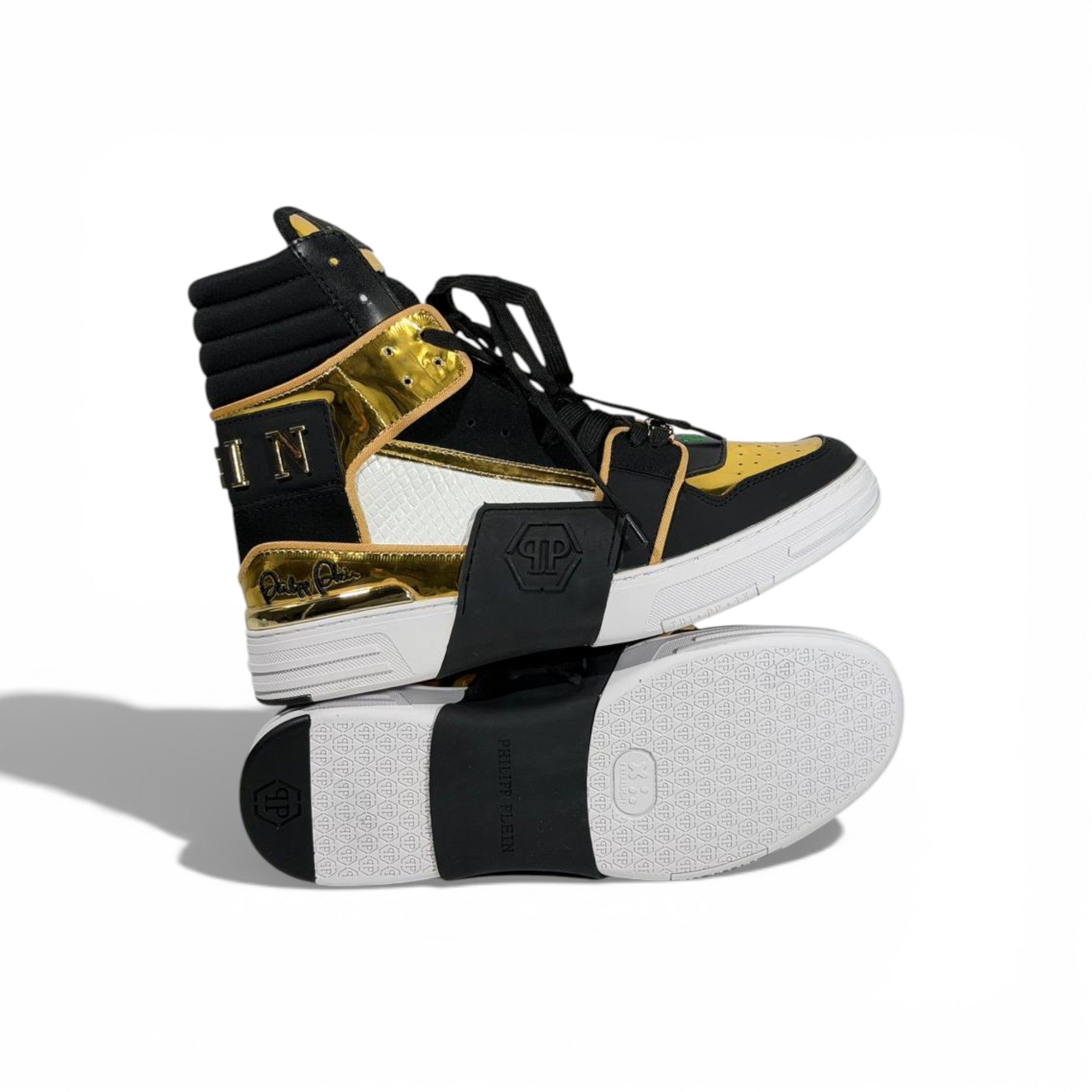 π Philipp Plein Black & Gold High-Top Sneakers ππ₯