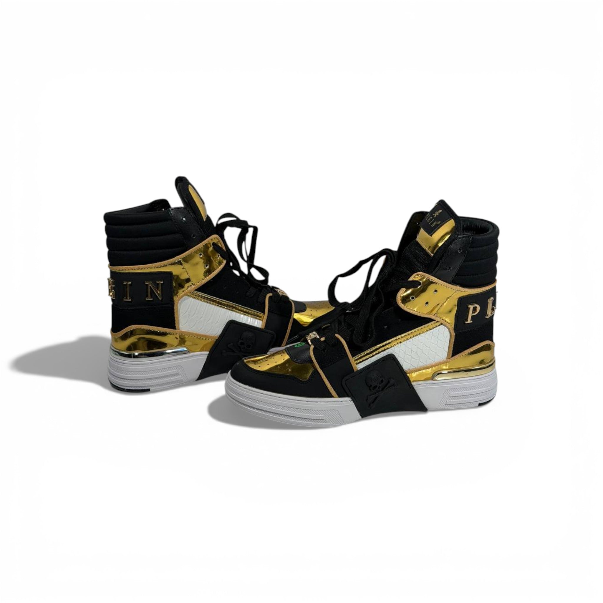 π Philipp Plein Black & Gold High-Top Sneakers ππ₯