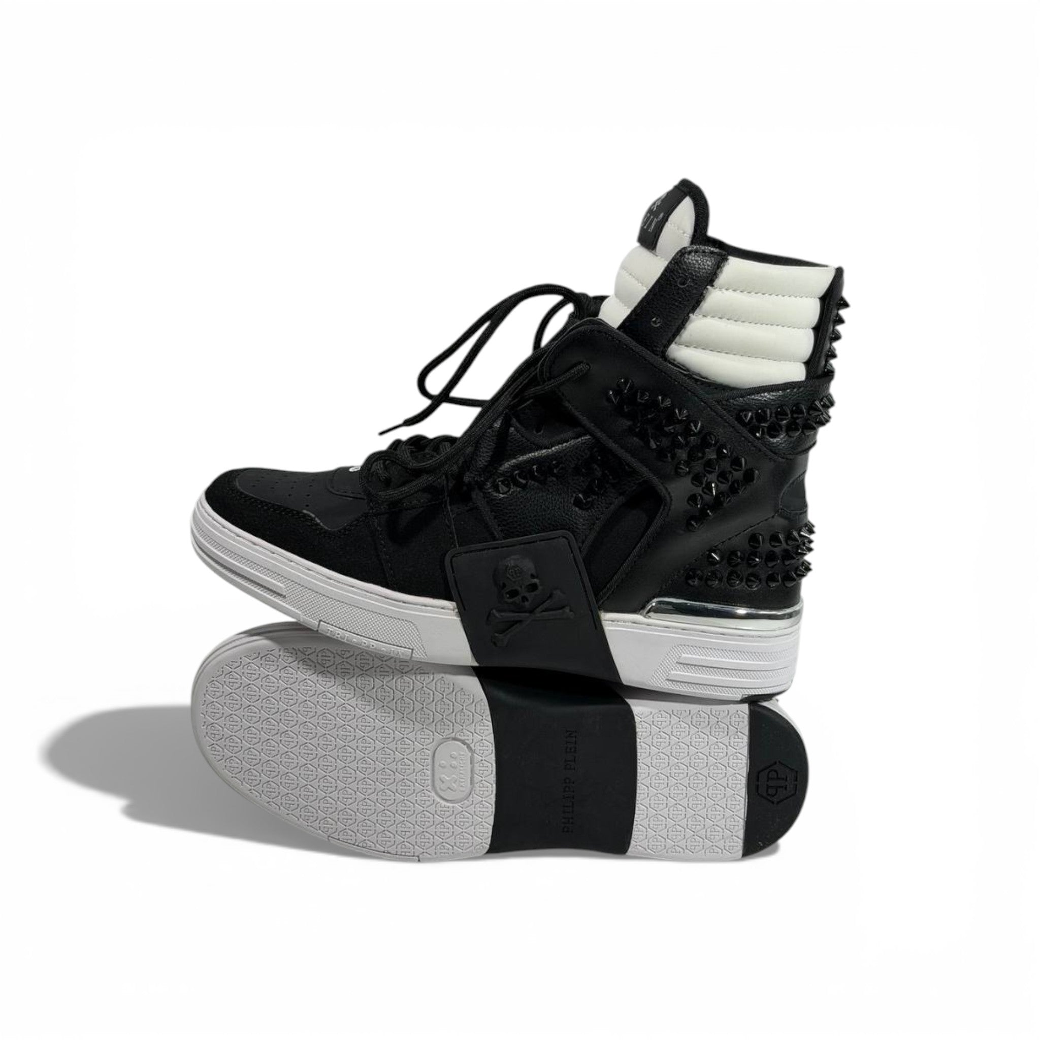 π Philipp Plein Black & White Studded High-Top Sneakers β Bold Luxury Statement π€π€π₯
