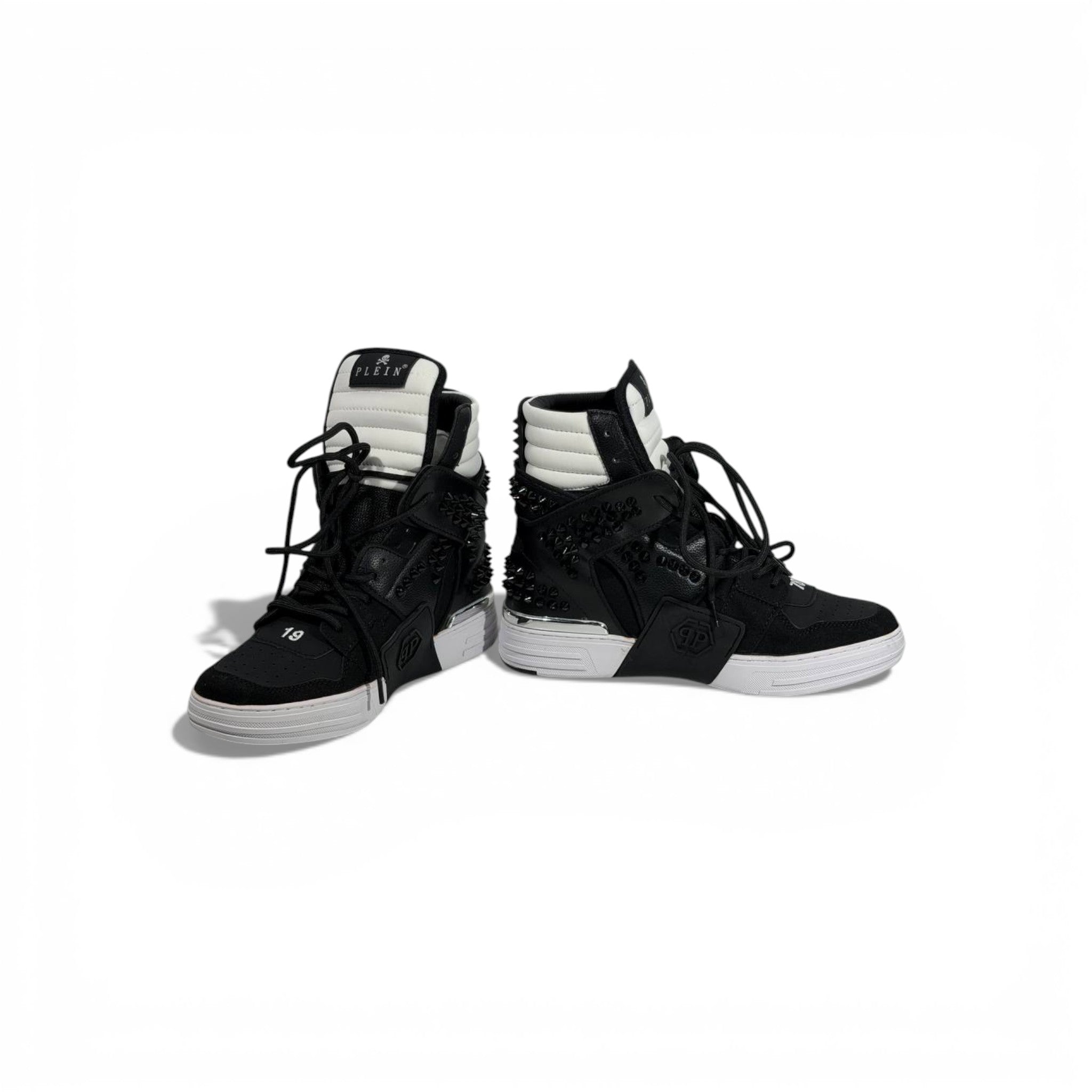 π Philipp Plein Black & White Studded High-Top Sneakers β Bold Luxury Statement π€π€π₯