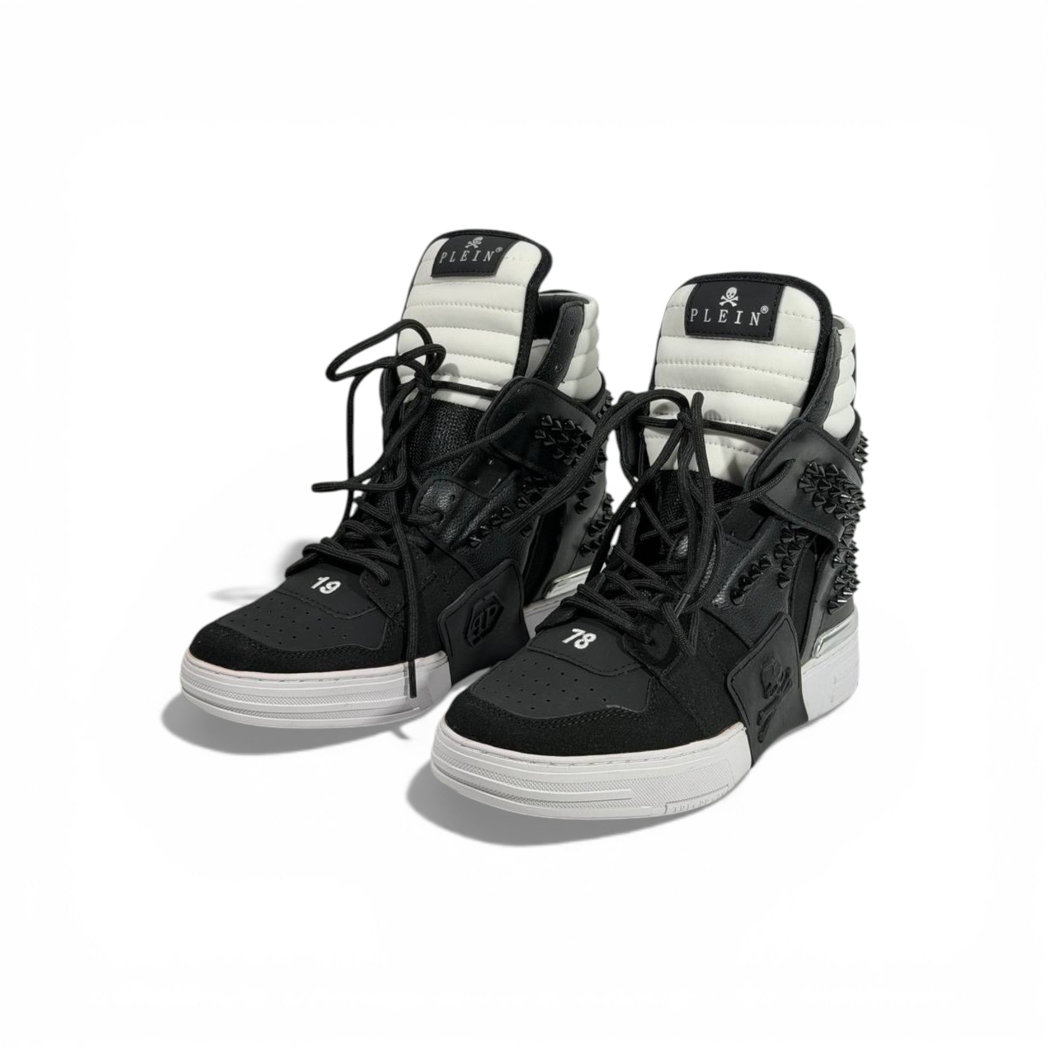 π Philipp Plein Black & White Studded High-Top Sneakers β Bold Luxury Statement π€π€π₯
