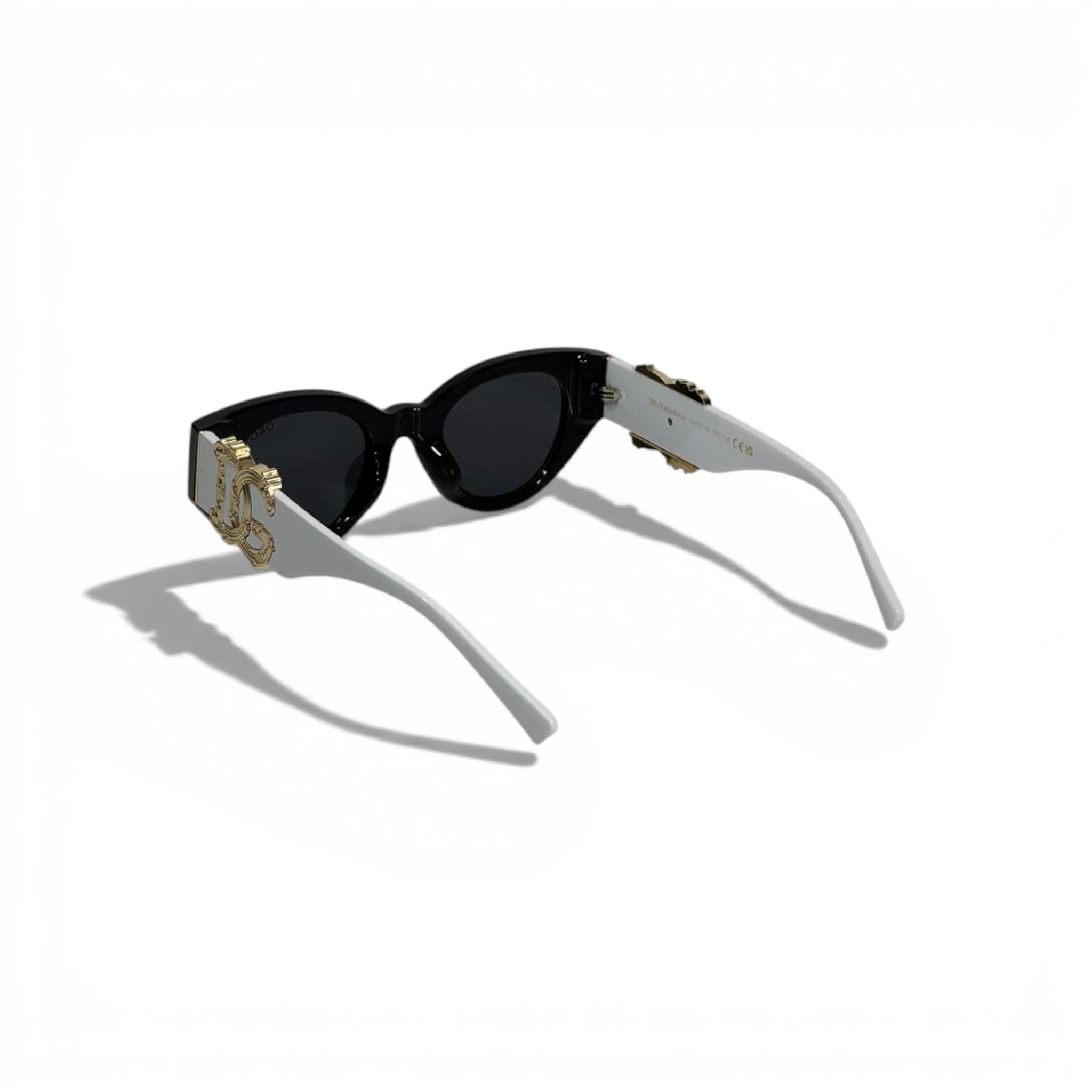 DOLCE GABBANA Black Cat Eye Sunglasses White Frame Gold Logo ๐ค๐คโจ๐