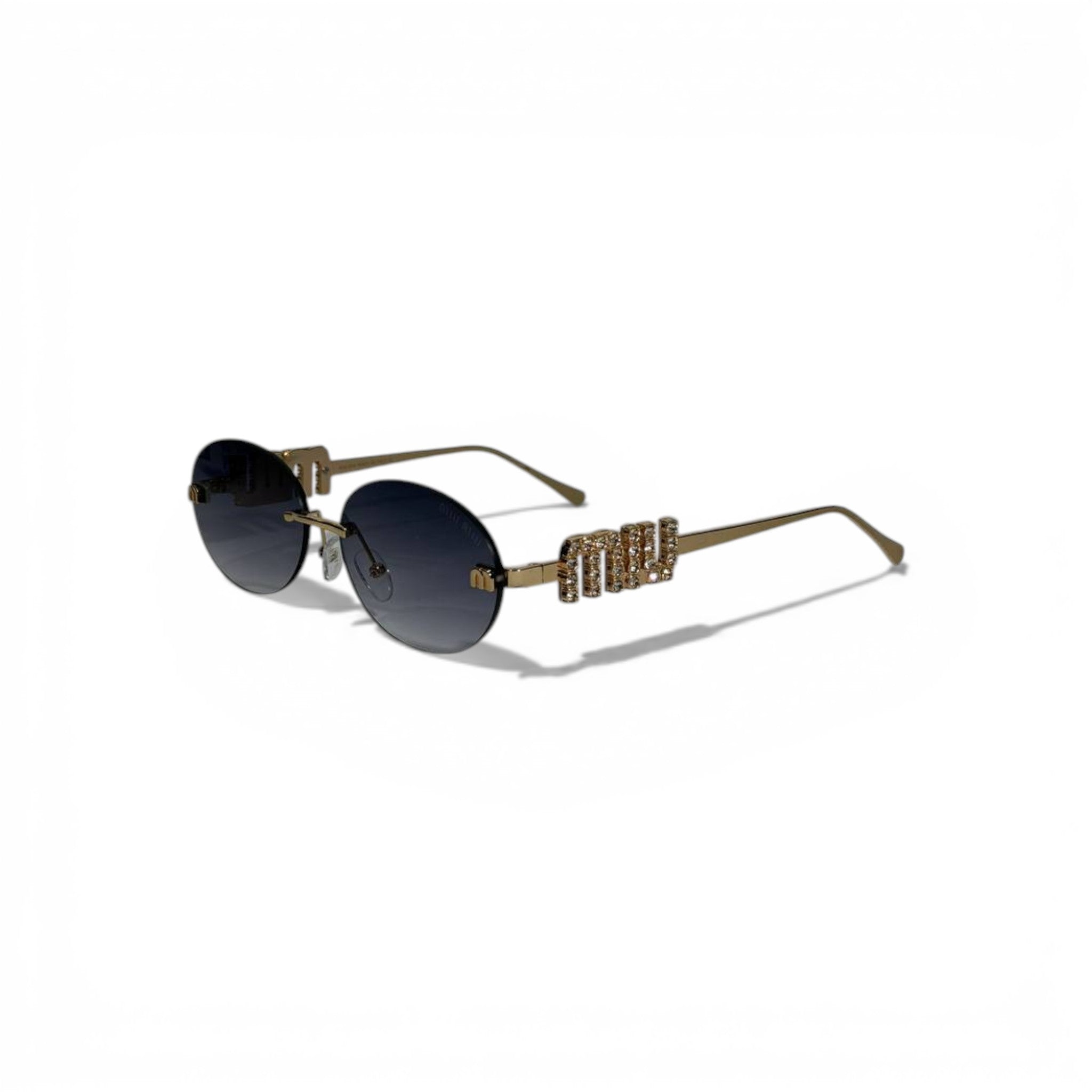 🕶️ Miu Miu Luxury Round Gold Sunglasses – Crystal Logo Temple | Iconic Designer Eyewear