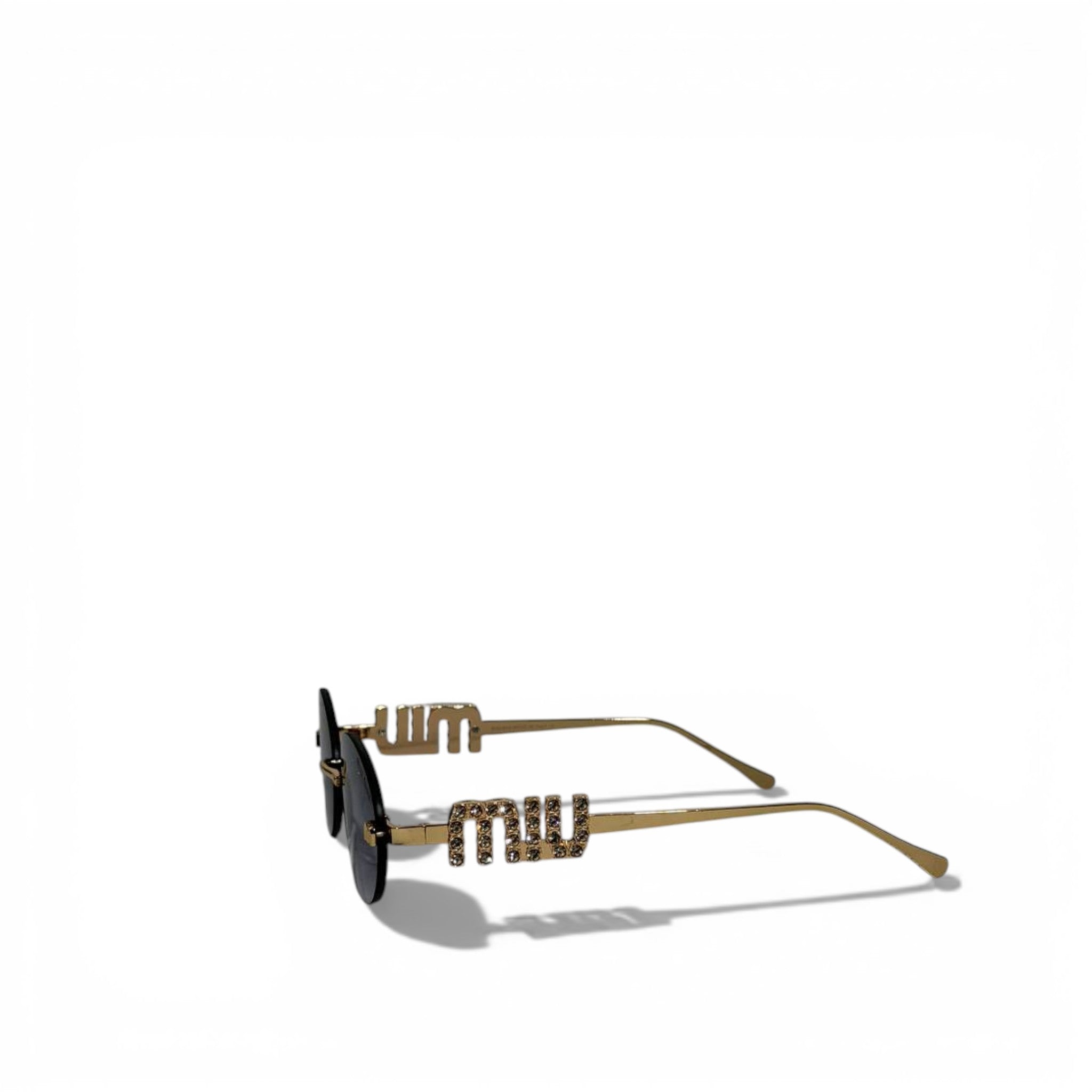 🕶️ Miu Miu Luxury Round Gold Sunglasses – Crystal Logo Temple | Iconic Designer Eyewear