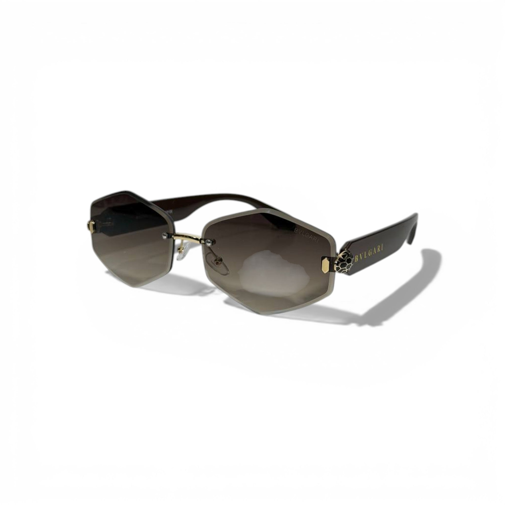 🕶️ Bvlgari Luxury Geometric Sunglasses – Brown Gradient Lenses | Serpenti Temple Design