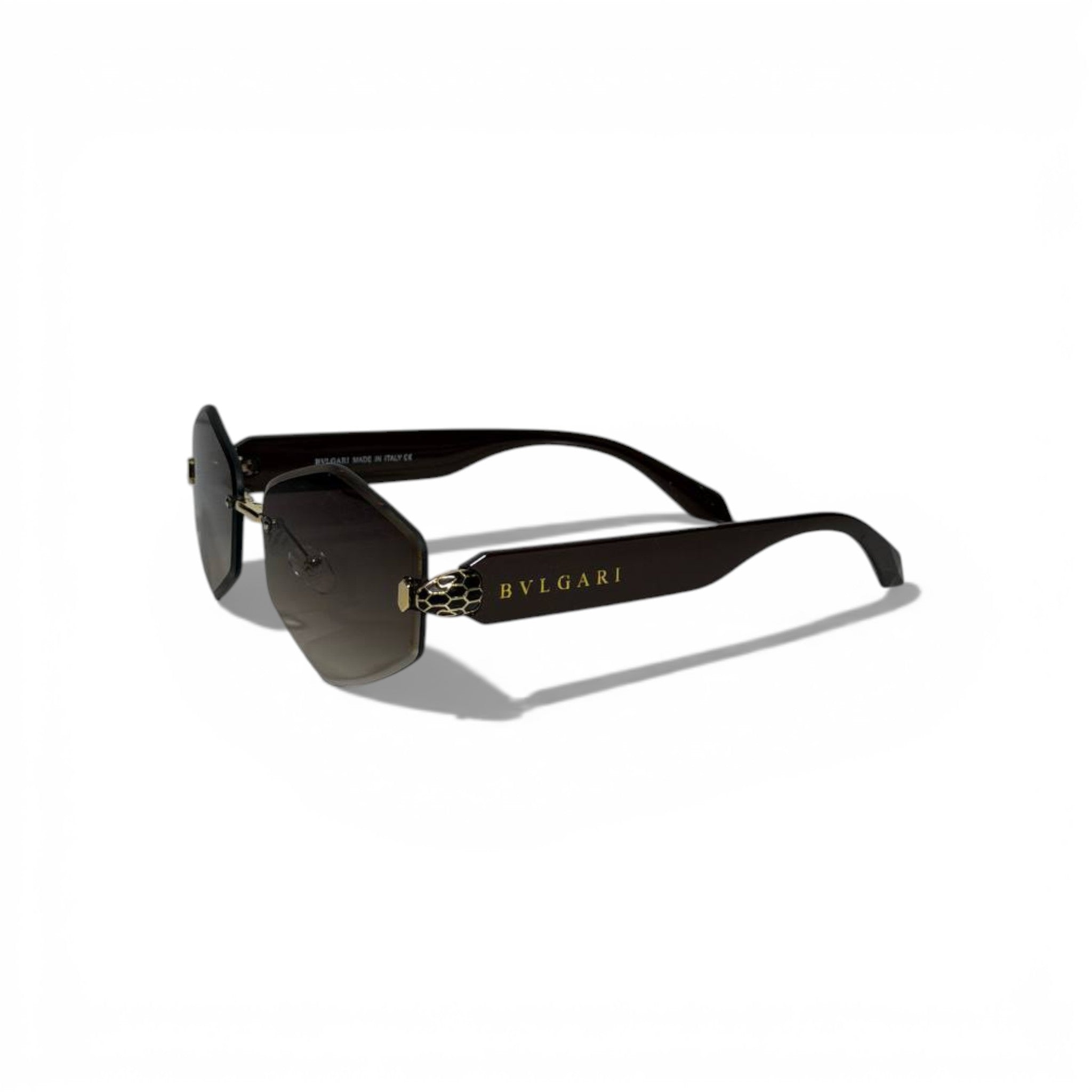 🕶️ Bvlgari Luxury Geometric Sunglasses – Brown Gradient Lenses | Serpenti Temple Design