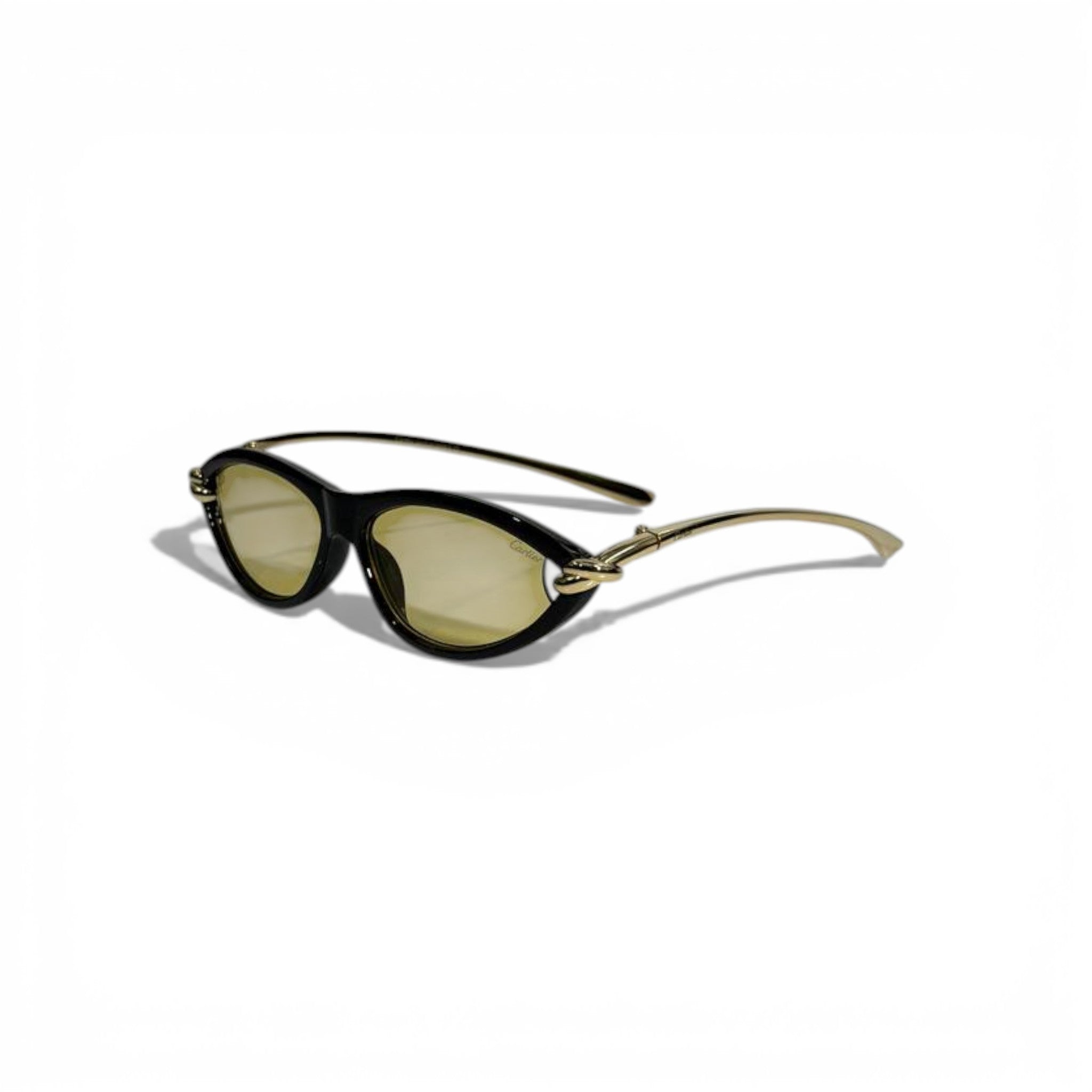🕶️ Cartier Luxury Oval Sunglasses – Black & Gold Frame | Yellow Tinted Lenses