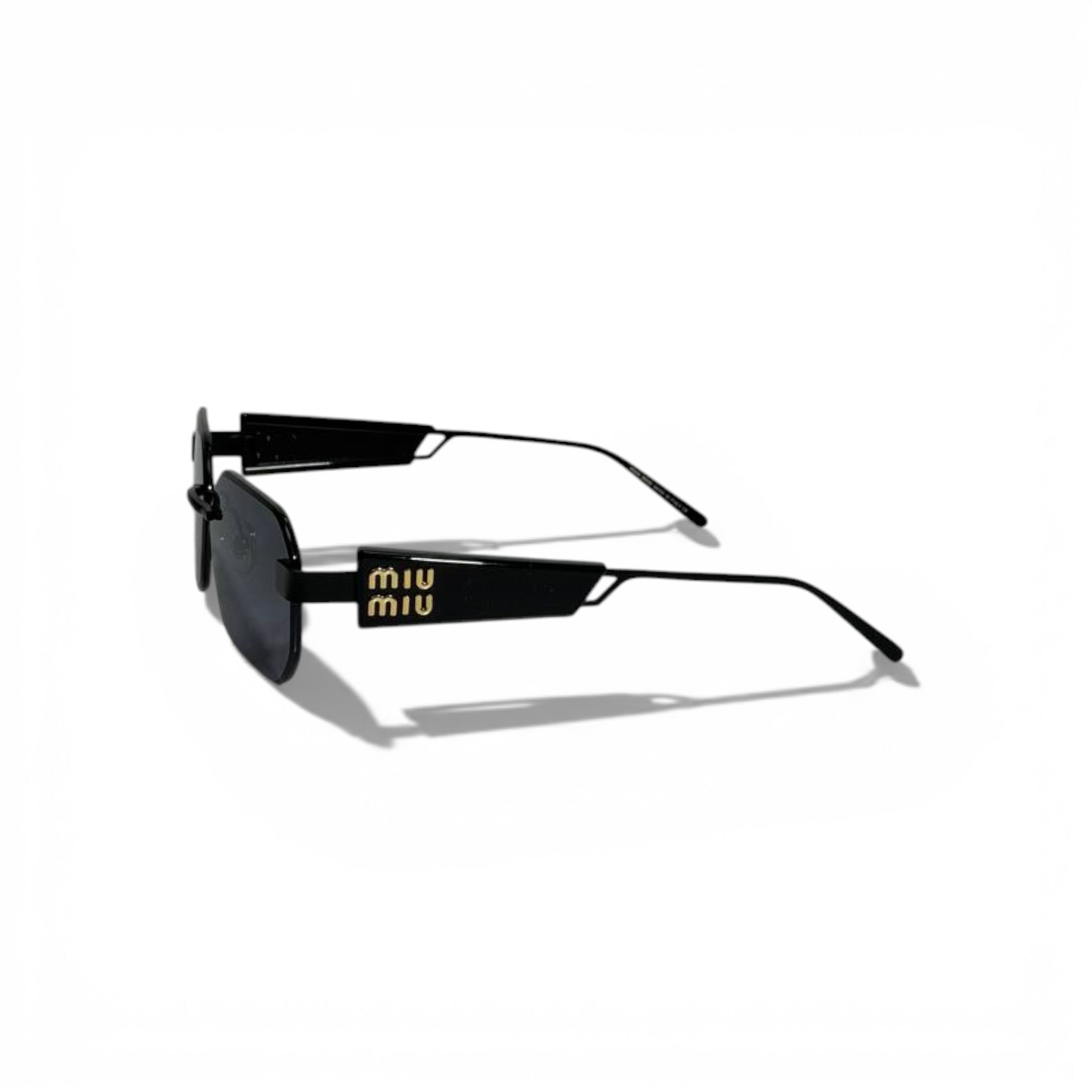 🕶️ Miu Miu Luxury Rimless Rectangular Sunglasses – Black Lenses | Bold Logo Temples