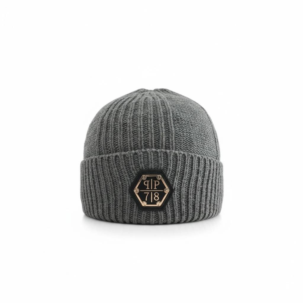 🧢 Philipp Plein Grey Ribbed Knit Beanie – Iconic Luxury Winter Style ❄️🖤