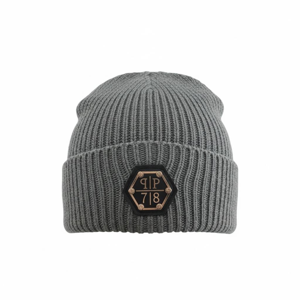 🧢 Philipp Plein Grey Ribbed Knit Beanie – Iconic Luxury Winter Style ❄️🖤