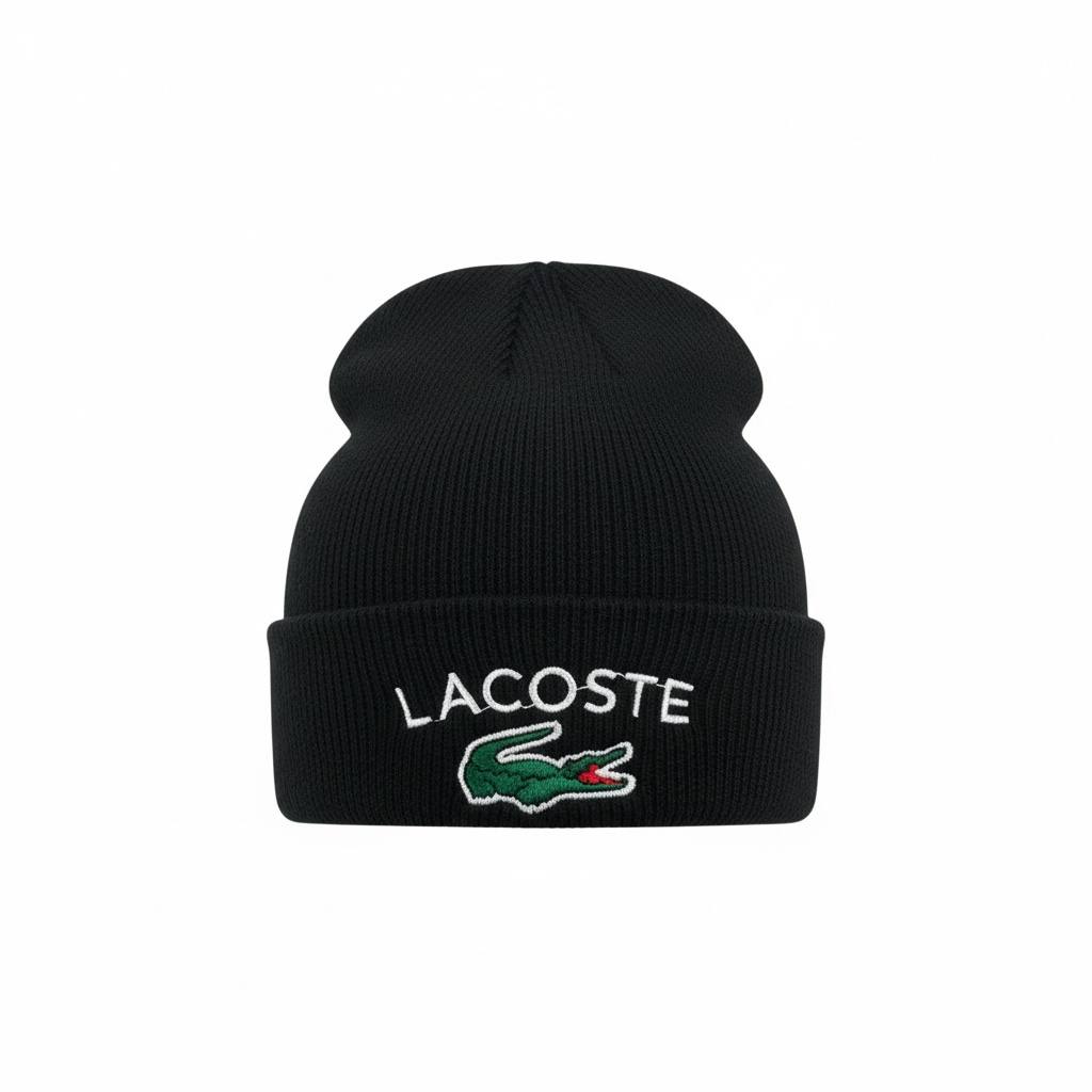 🧢 Lacoste Crocodile Knit Beanie – Timeless French Winter Style 🐊🖤❄️