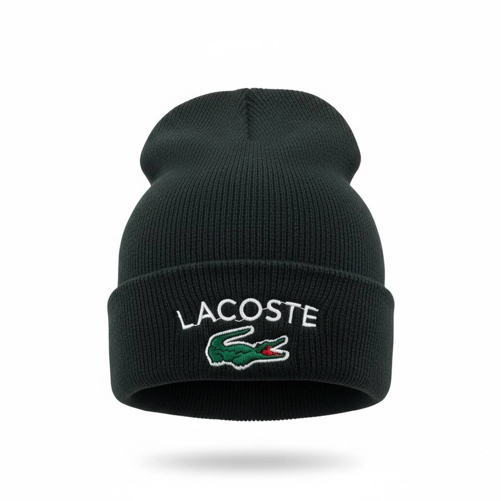 🧢 Lacoste Crocodile Knit Beanie – Timeless French Winter Style 🐊🖤❄️