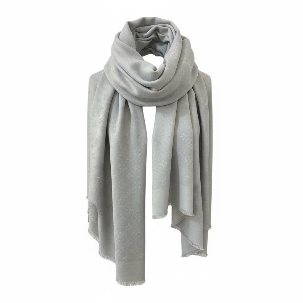 🤍✨ Louis Vuitton Grey Monogram Scarf – Elegant Luxury Everyday Essential 🧣🔥