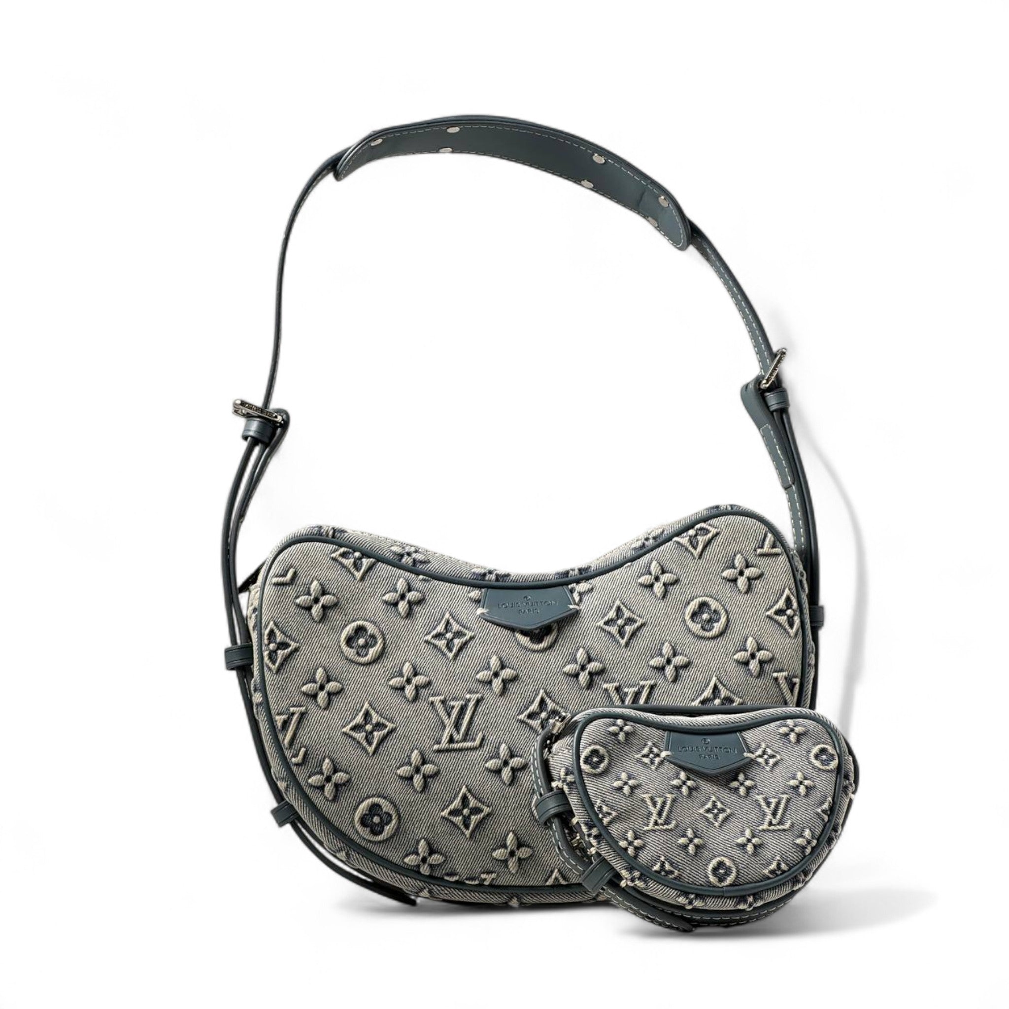 Louis Vuitton Utility Sling Set โ Grey Monogram Denim with Mini Pouch ๐๐ค