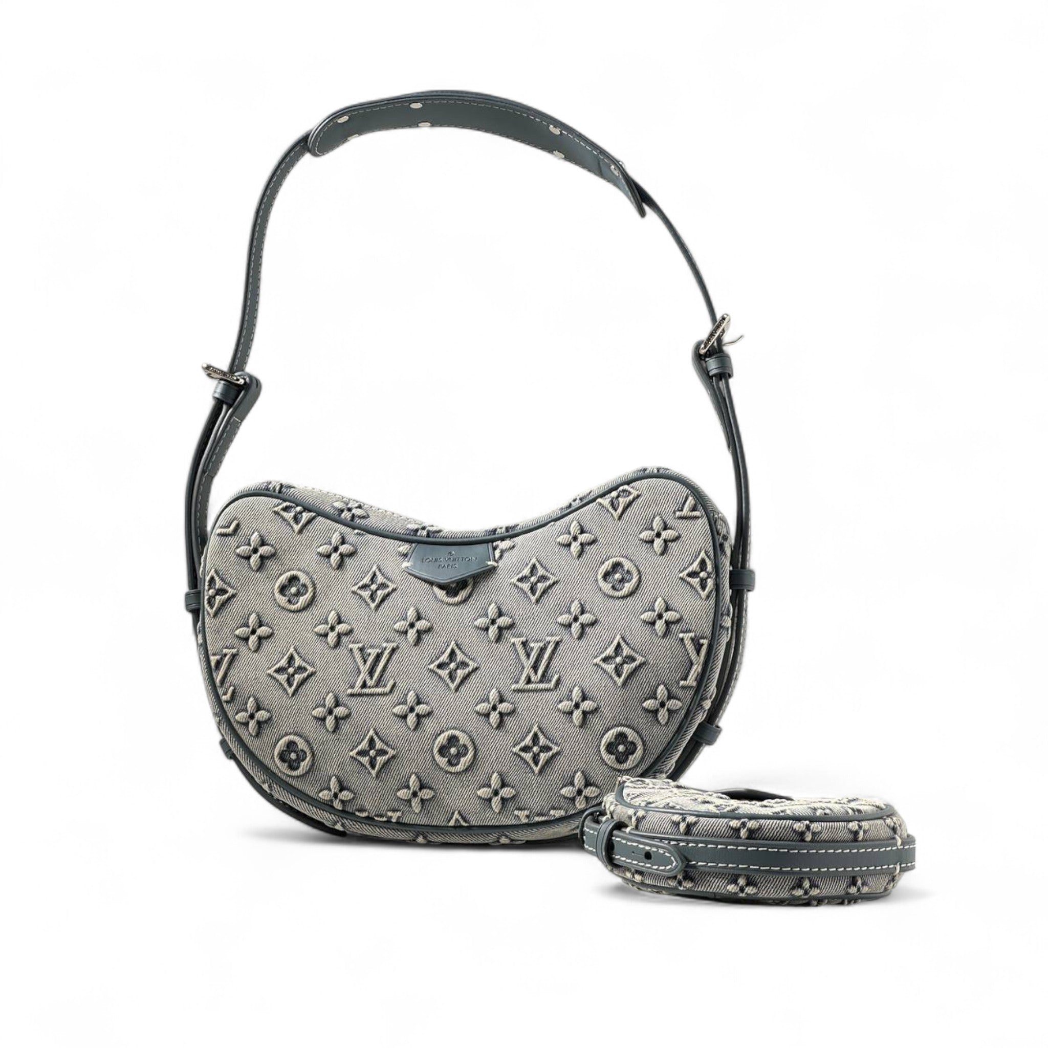 Louis Vuitton Utility Sling Set โ Grey Monogram Denim with Mini Pouch ๐๐ค