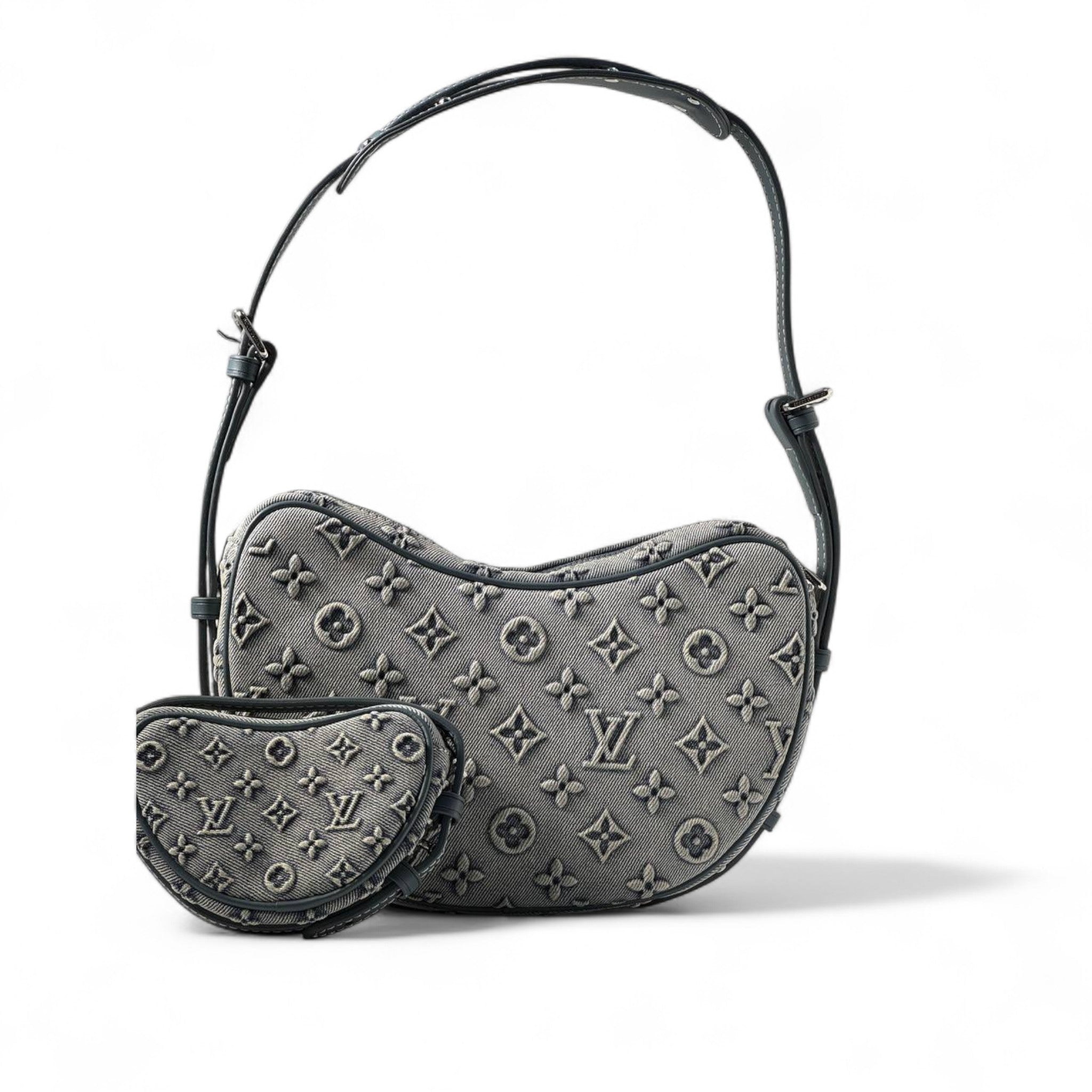 Louis Vuitton Utility Sling Set โ Grey Monogram Denim with Mini Pouch ๐๐ค