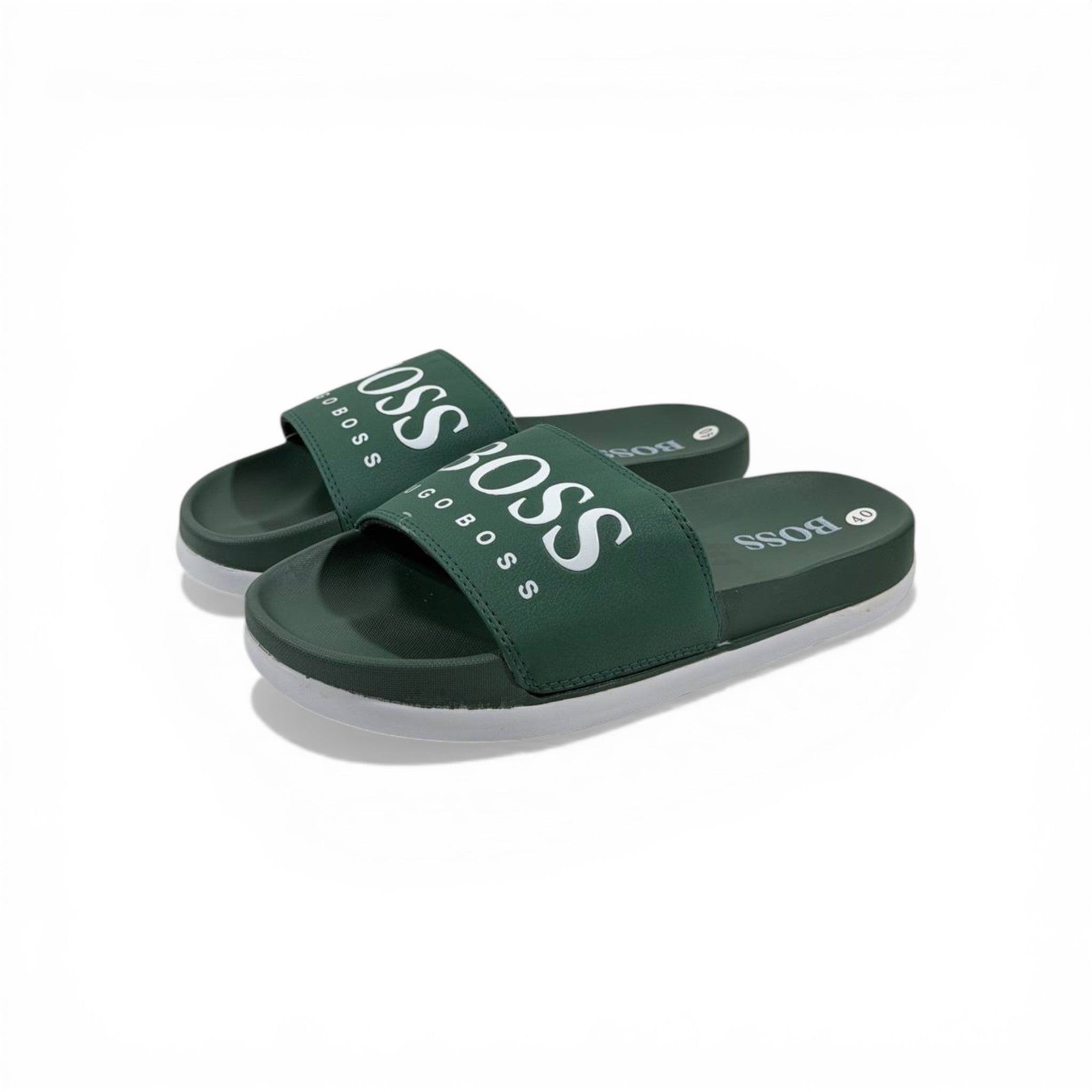 🟢🔥 Hugo Boss Slides – Forest Green Signature Edition 💎🩴