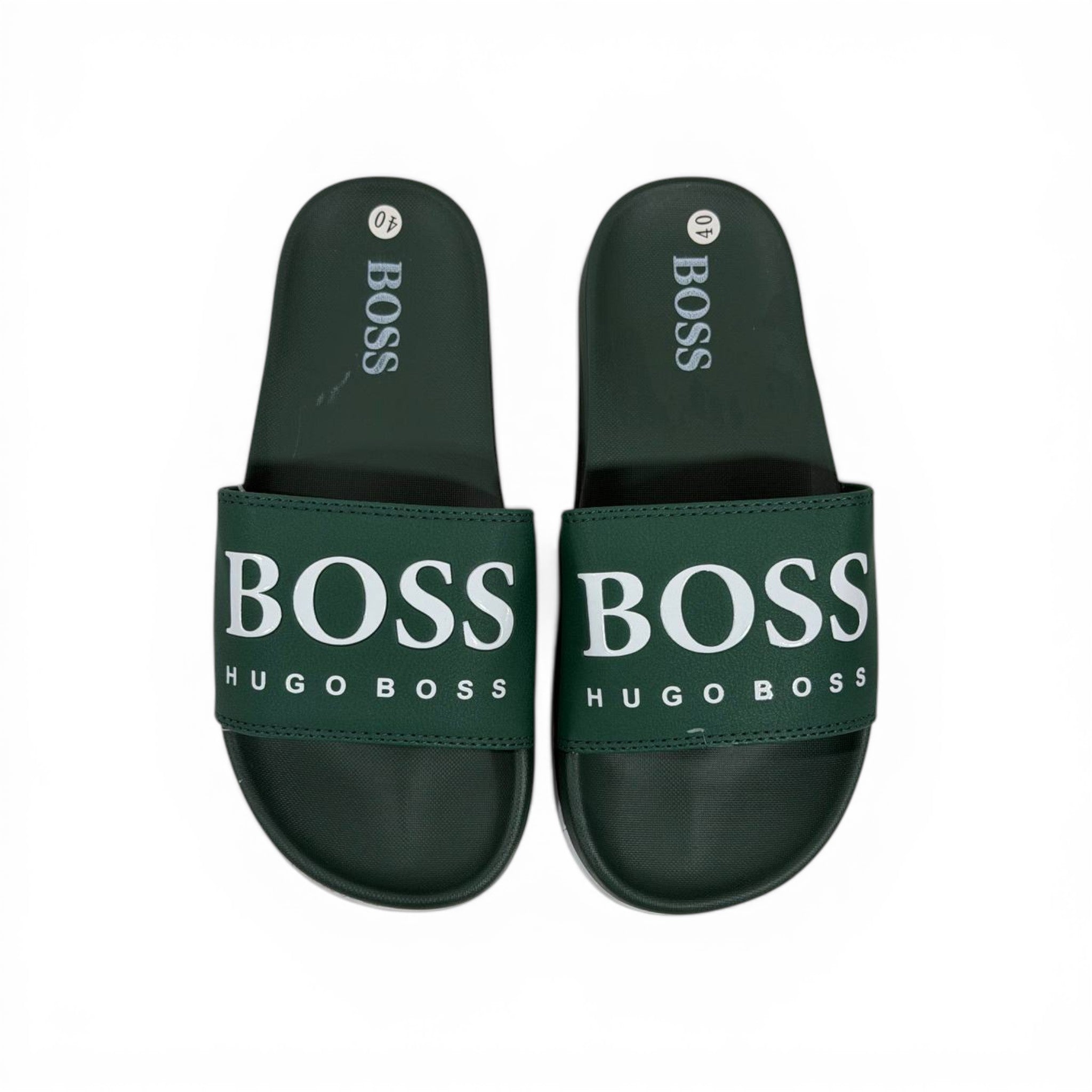 🟢🔥 Hugo Boss Slides – Forest Green Signature Edition 💎🩴