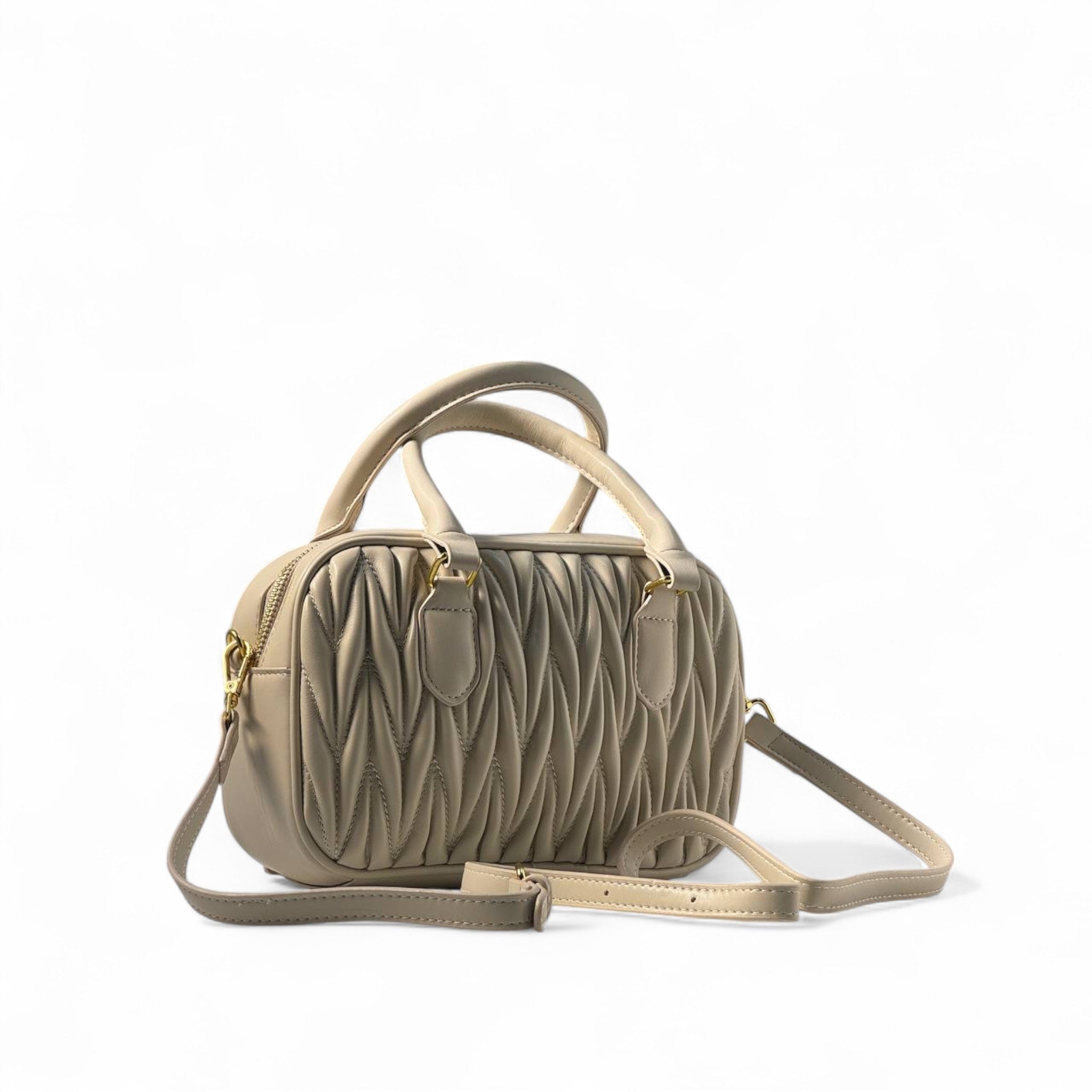 Miu Miu Quilted Luxe – Beige Crossbody with Gold Lock
