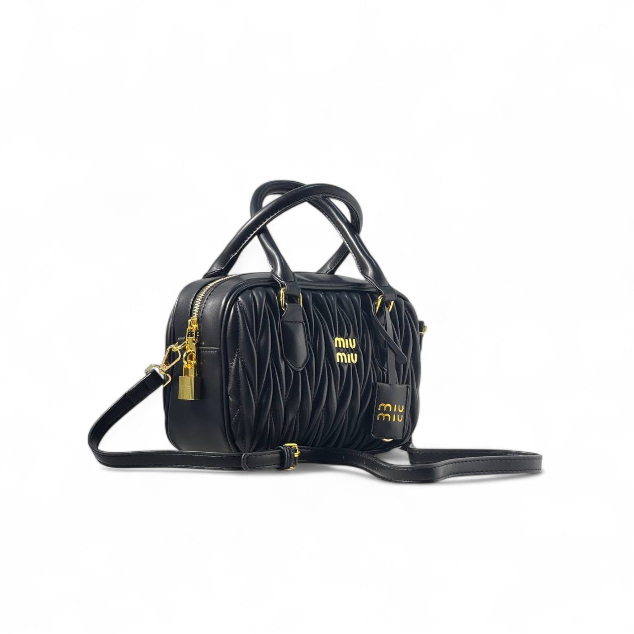 Miu Miu Quilted Elegance – Black Crossbody with Gold Lock 🖤✨