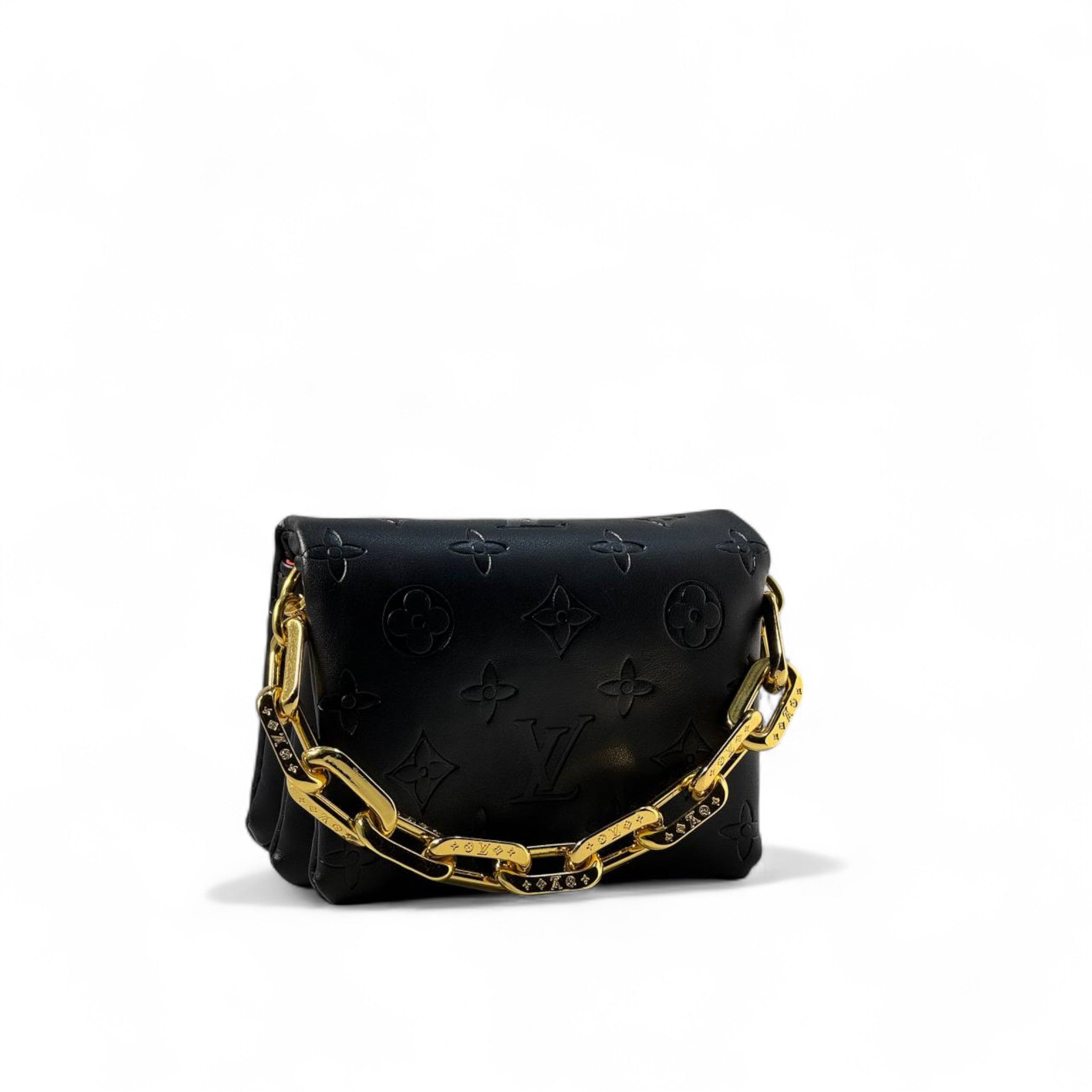 Louis Vuitton mini Black Monogram Leather Bag with Gold Chain β¨
