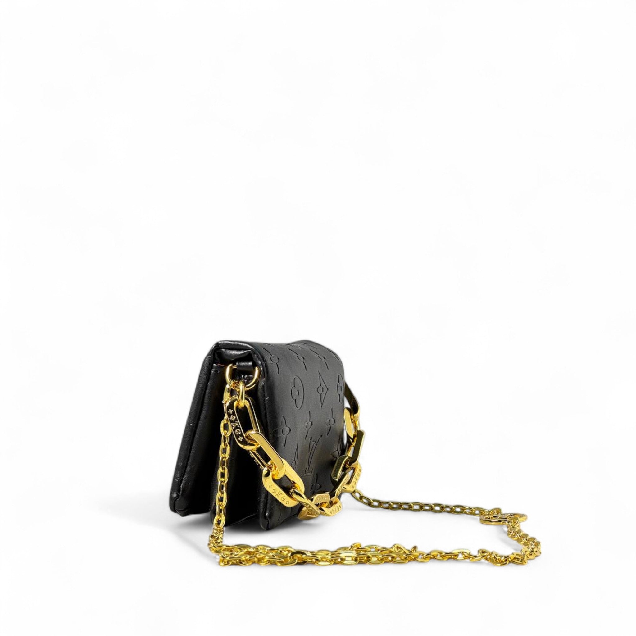 Louis Vuitton mini Black Monogram Leather Bag with Gold Chain β¨