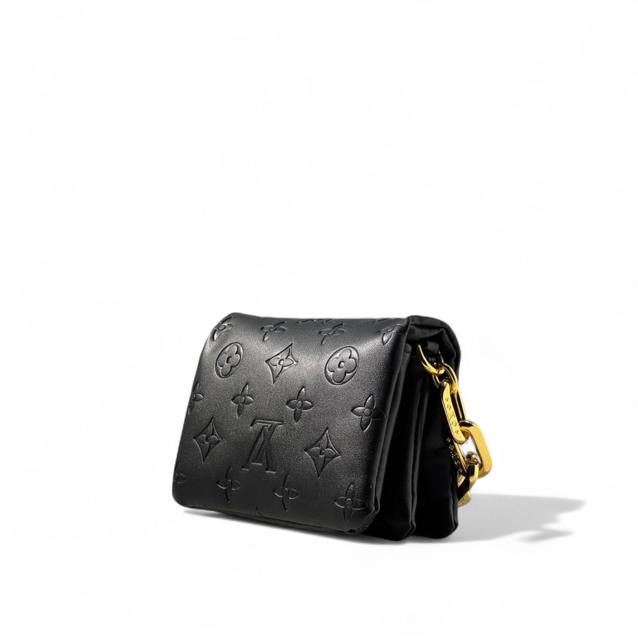 Louis Vuitton mini Black Monogram Leather Bag with Gold Chain β¨