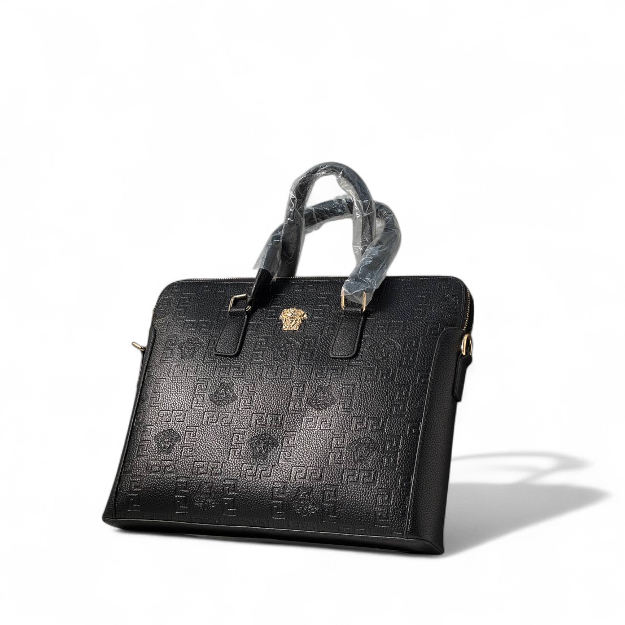 Versace Black Embossed Leather Briefcase with Gold Medusa Logo π€π§³