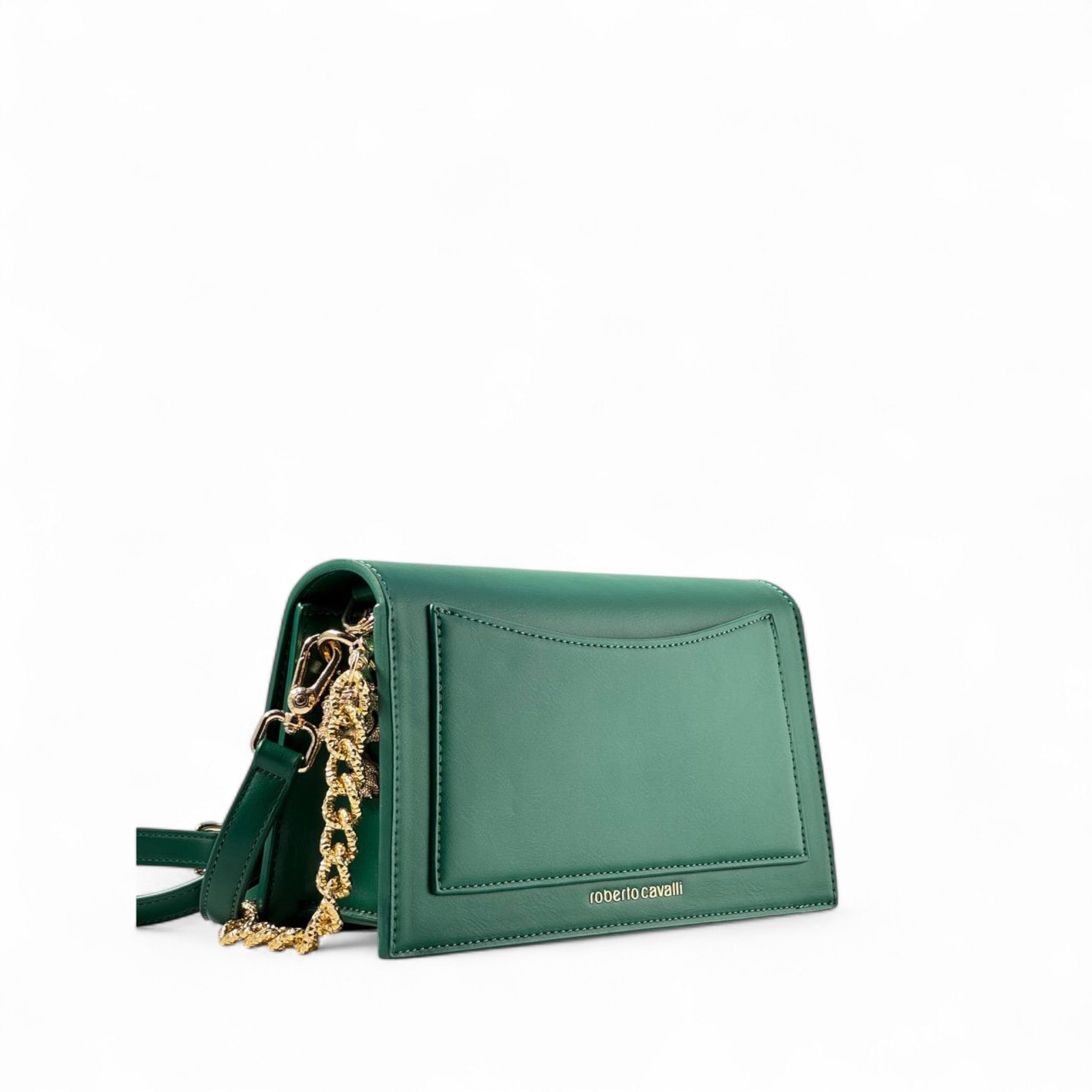š Roberto Cavalli Emerald Green Leopard Bag ā Gold Chain Crossbody | Italian Exotic Glam