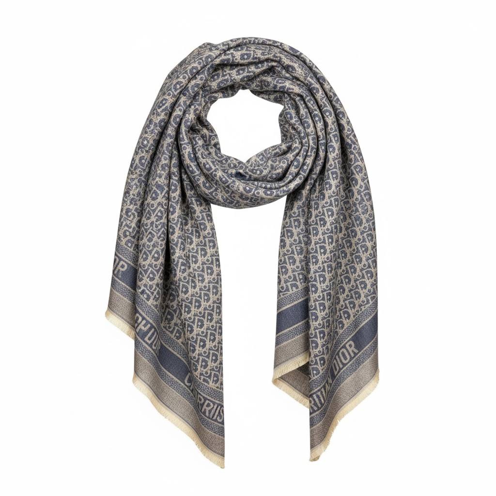🧣 Dior Oblique Blue & Beige Monogram Scarf – Iconic Heritage & Timeless Luxury ✨