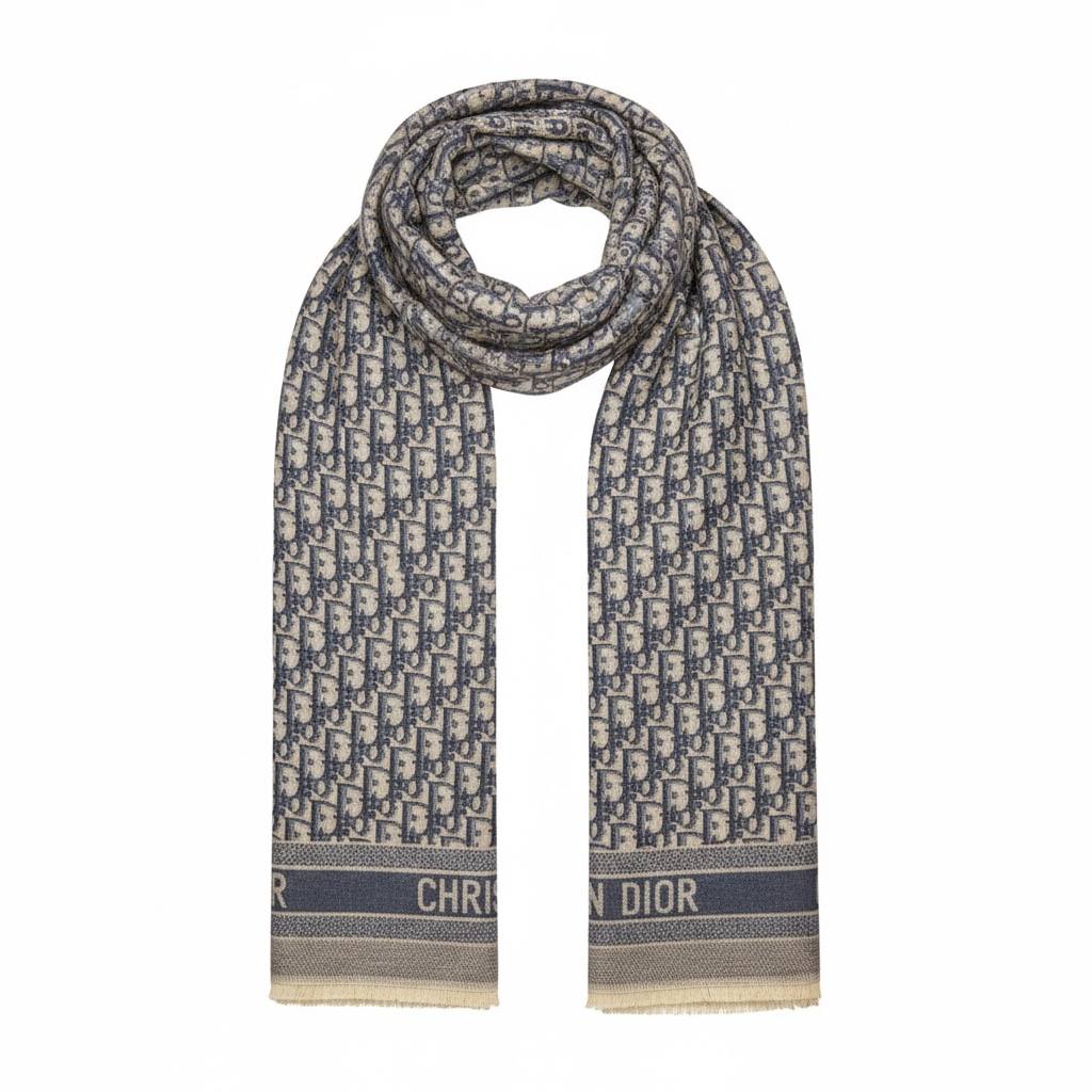 🧣 Dior Oblique Blue & Beige Monogram Scarf – Iconic Heritage & Timeless Luxury ✨
