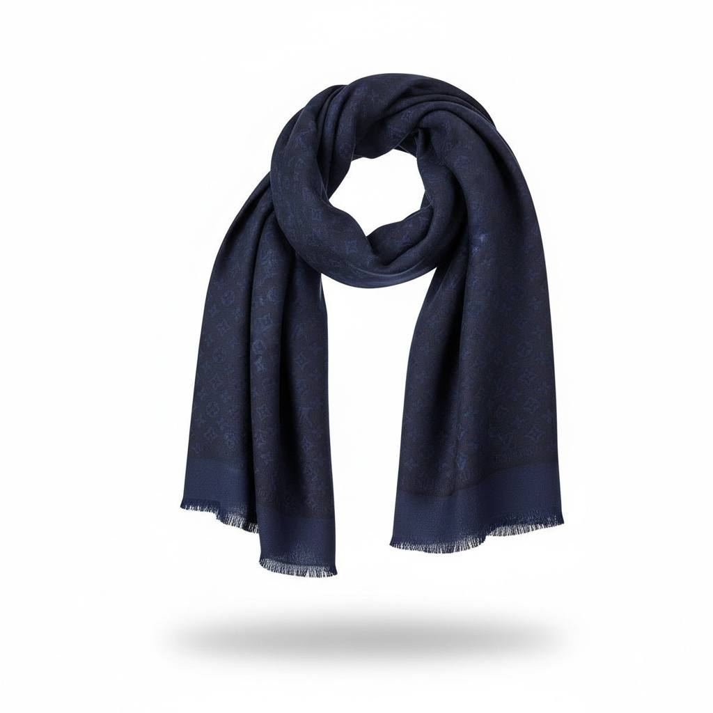 🧣 Louis Vuitton Navy Monogram Scarf – Understated Luxury & Timeless Style ✨