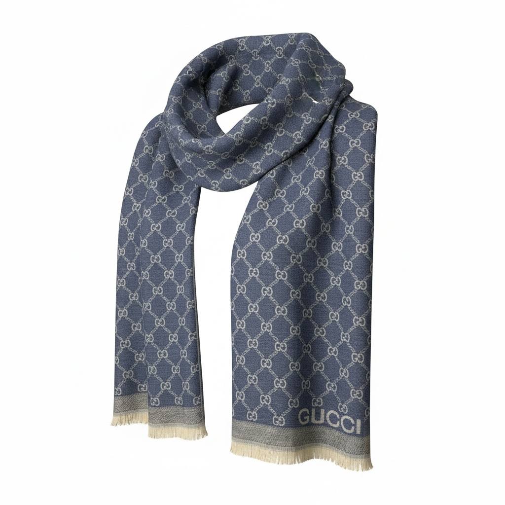 🧣 Gucci GG Monogram Blue Scarf – Timeless Italian Luxury ✨