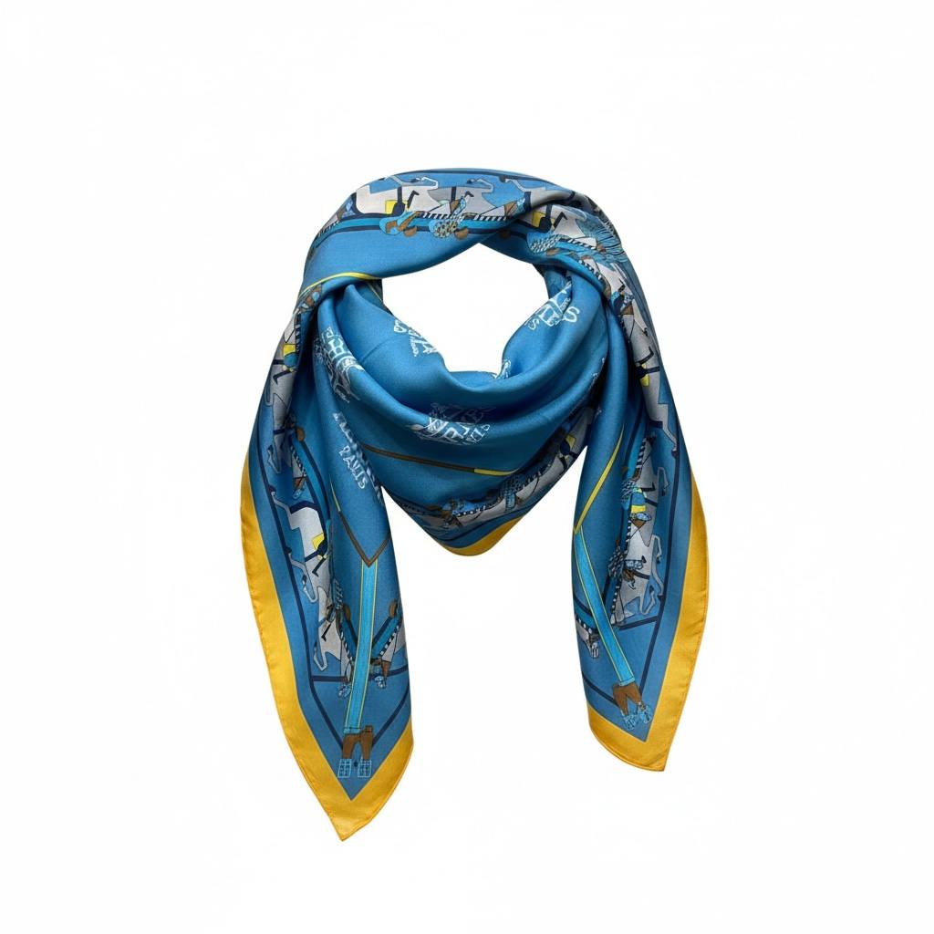 🧣 Hermès Blue Silk Scarf – Iconic Art & Parisian Elegance ✨