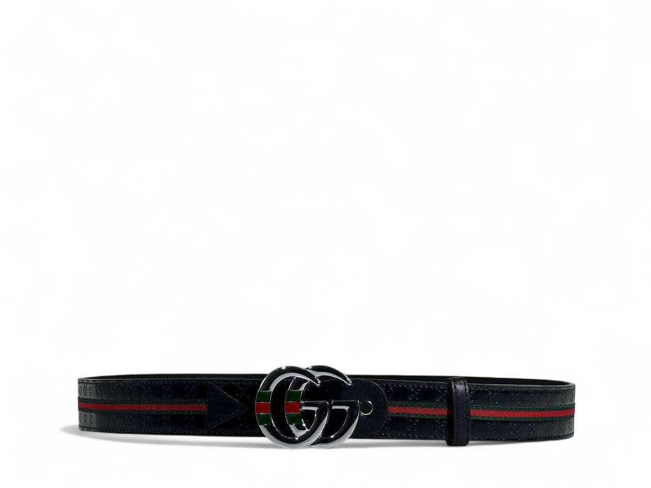 π€ Gucci Style Black Belt β 125 cm | Silver βGGβ Logo Buckle β¨ | Green & Red Signature Stripe πβ€οΈ