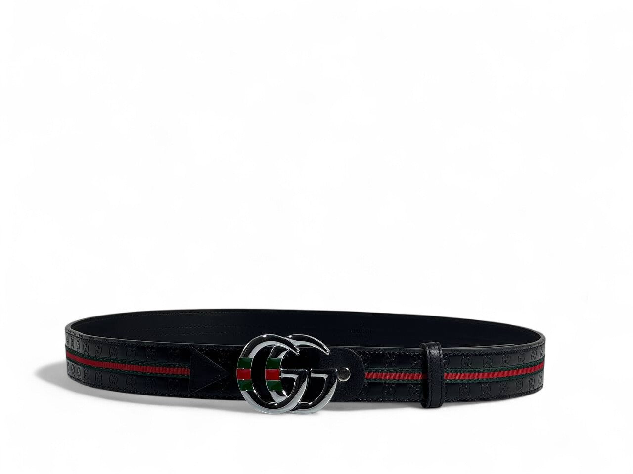 π€ Gucci Style Black Belt β 125 cm | Silver βGGβ Logo Buckle β¨ | Green & Red Signature Stripe πβ€οΈ
