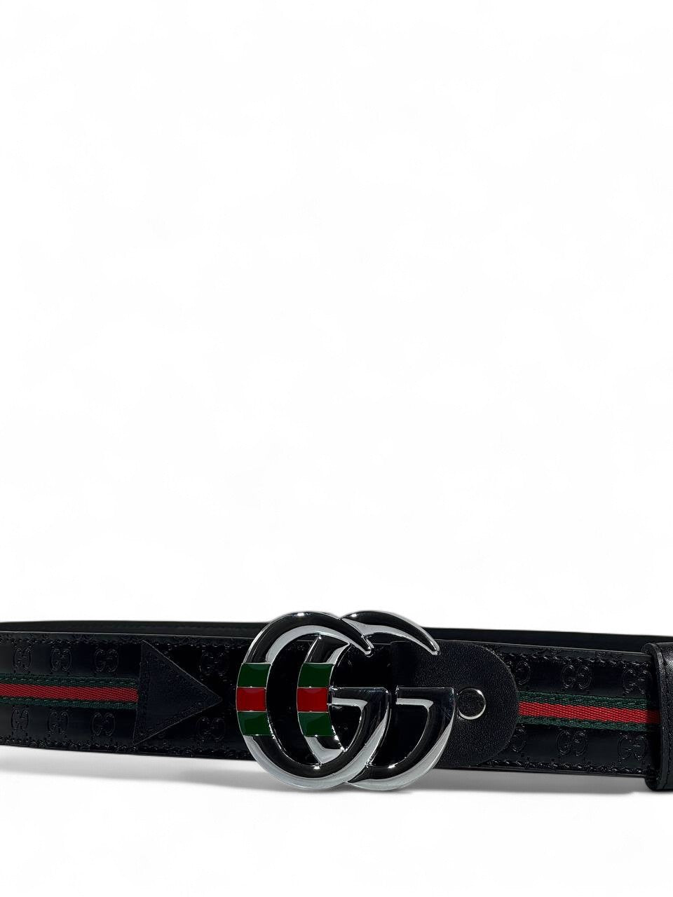π€ Gucci Style Black Belt β 125 cm | Silver βGGβ Logo Buckle β¨ | Green & Red Signature Stripe πβ€οΈ