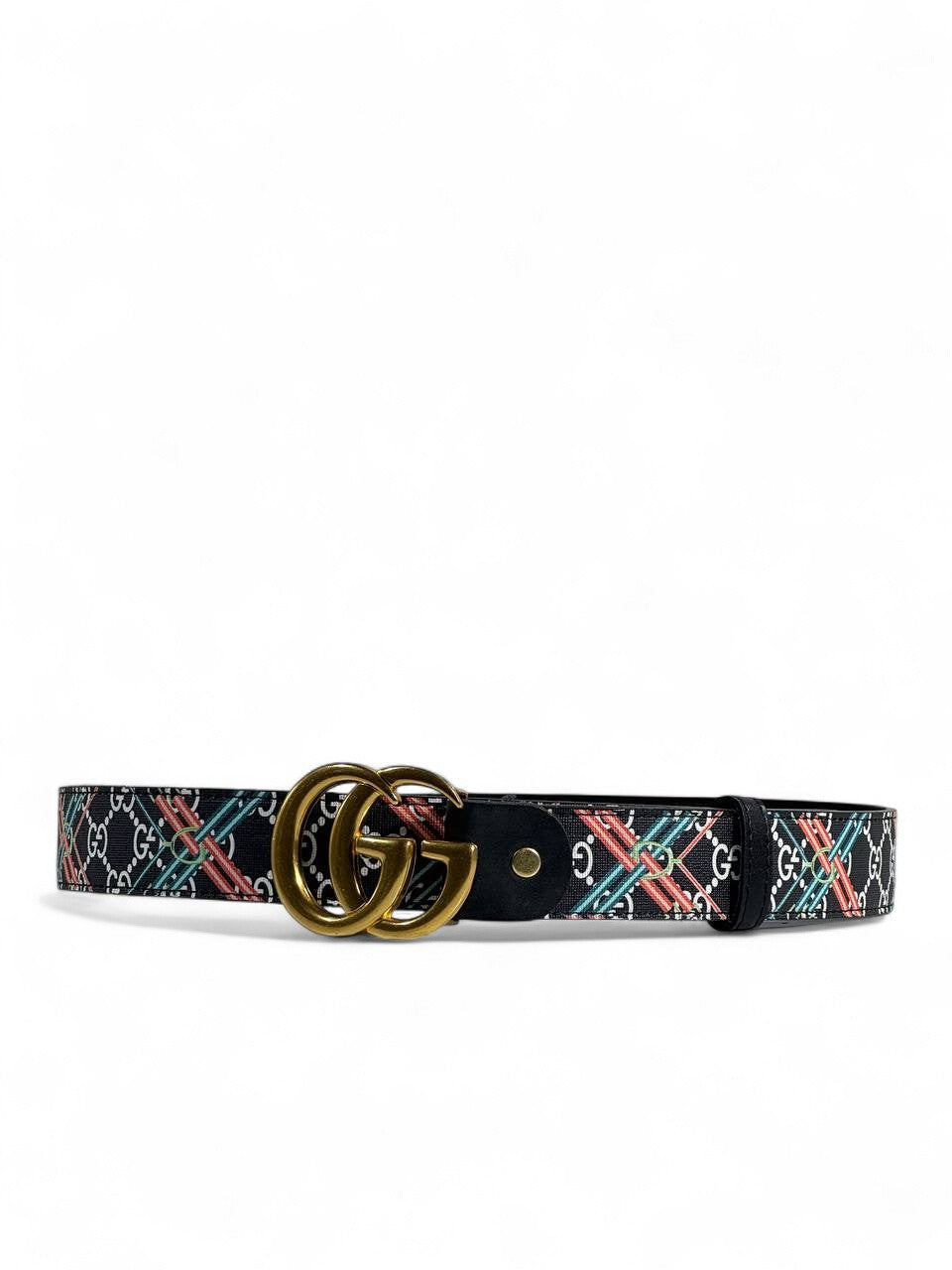 π€ Gucci Multicolor GG Belt β 110 cm | Antique Gold Double G Buckle | Fashion Statement