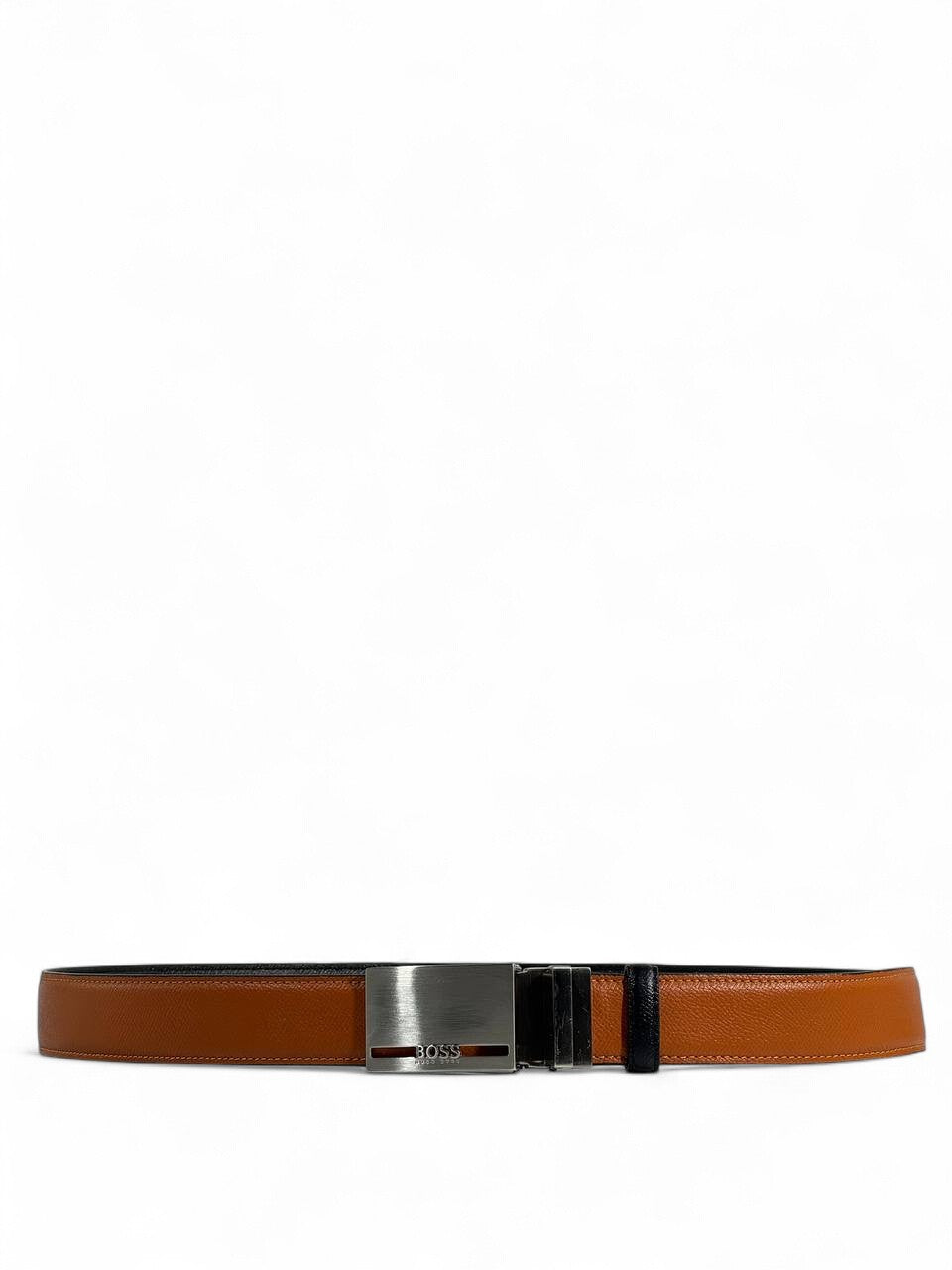 BOSS-Style Brown Leather Belt with Silver Buckle β 125 cm