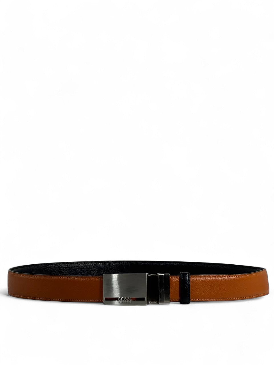 BOSS-Style Brown Leather Belt with Silver Buckle β 125 cm