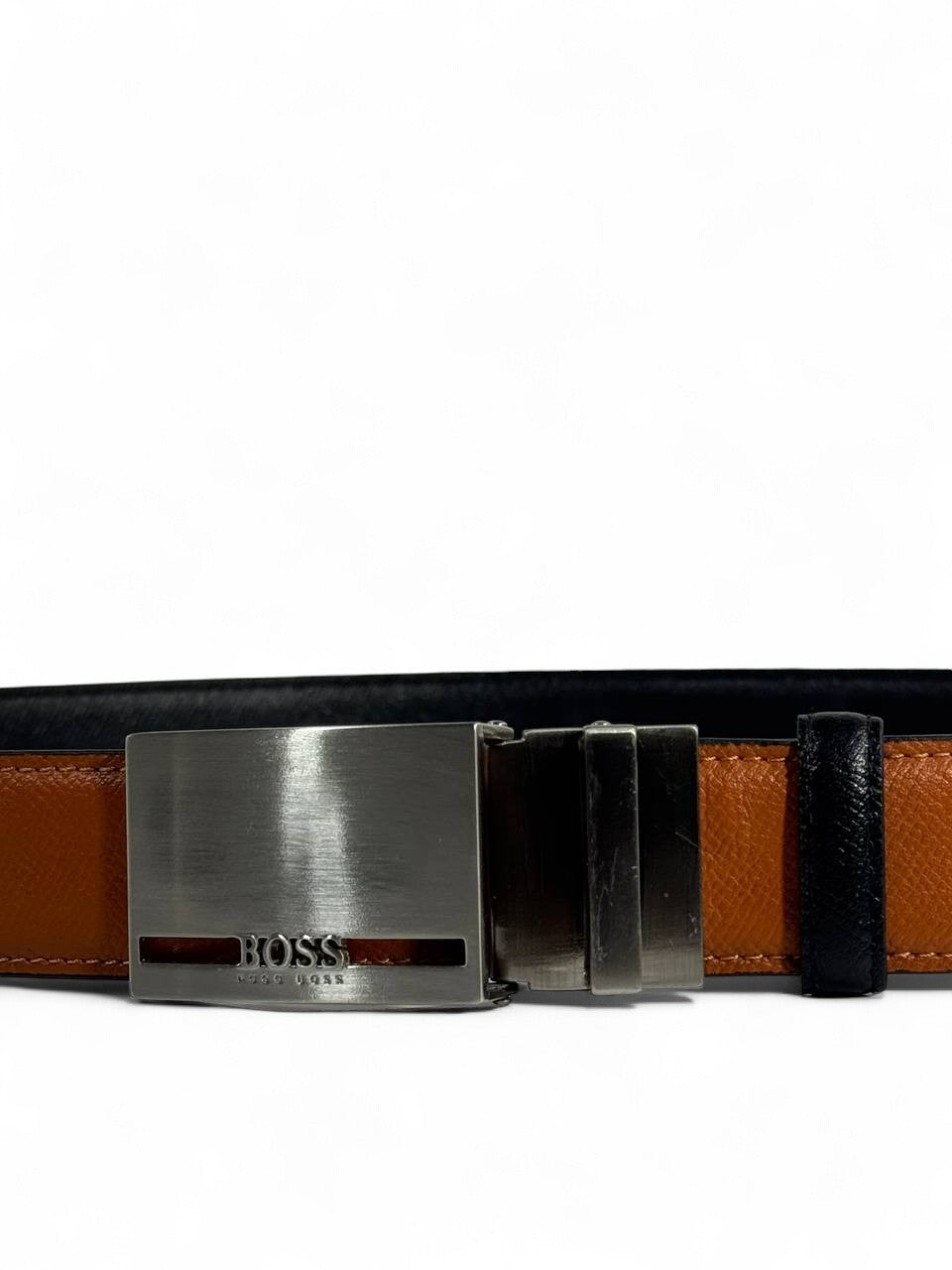 BOSS-Style Brown Leather Belt with Silver Buckle β 125 cm