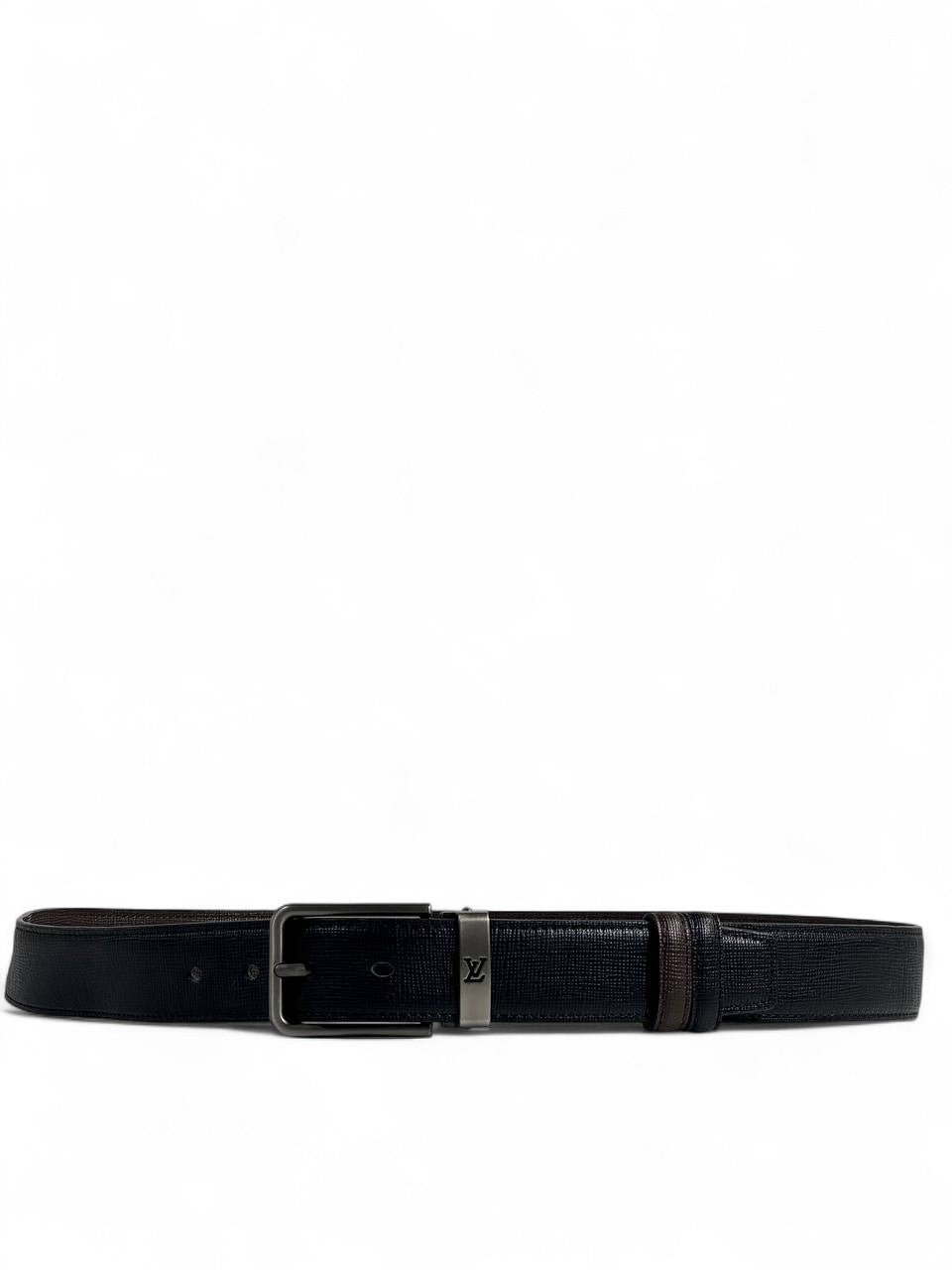Louis VuittonβStyle Reversible Black Belt with Gunmetal Buckle β 110 cm π€β¨