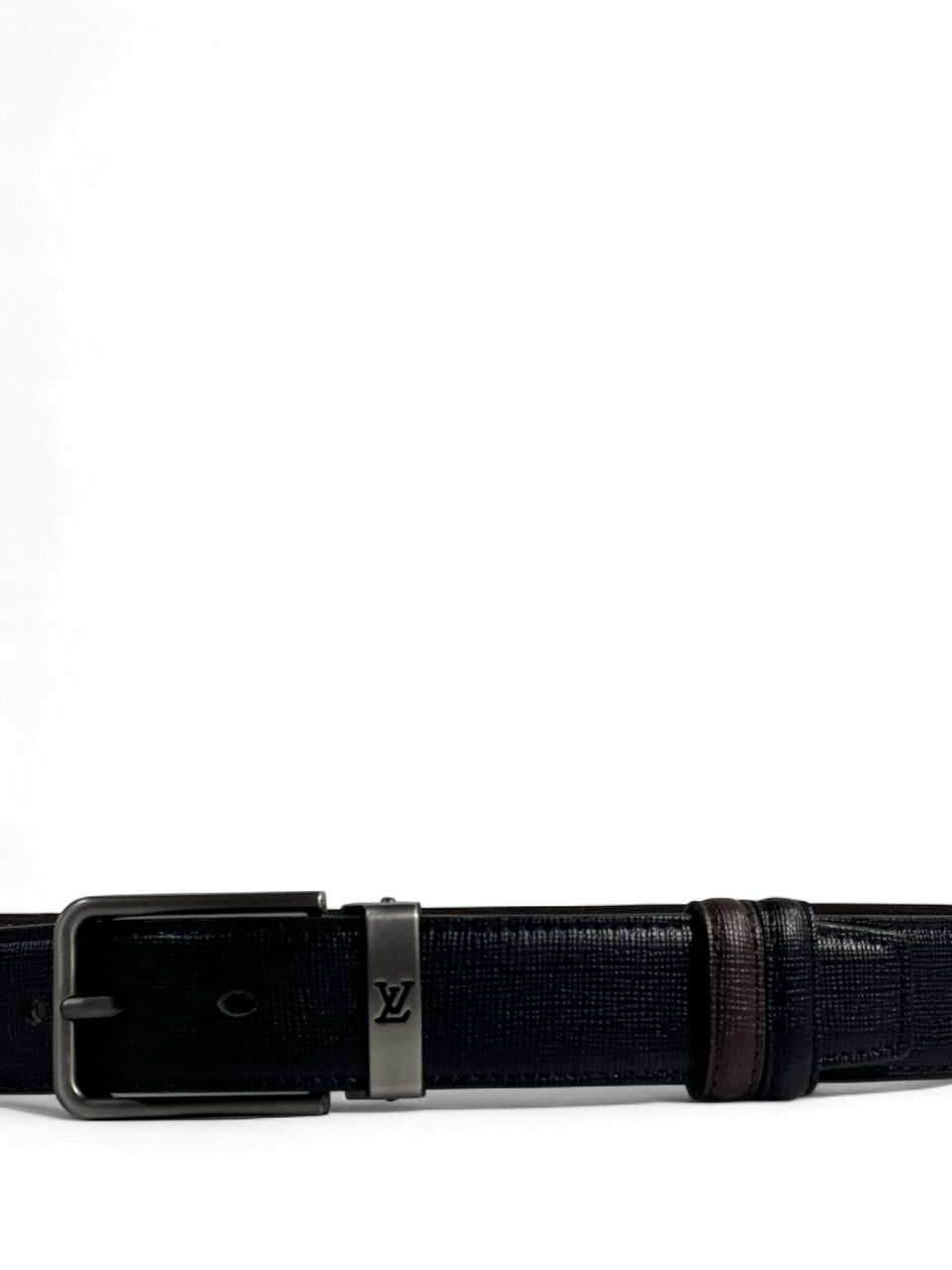 Louis VuittonβStyle Reversible Black Belt with Gunmetal Buckle β 110 cm π€β¨