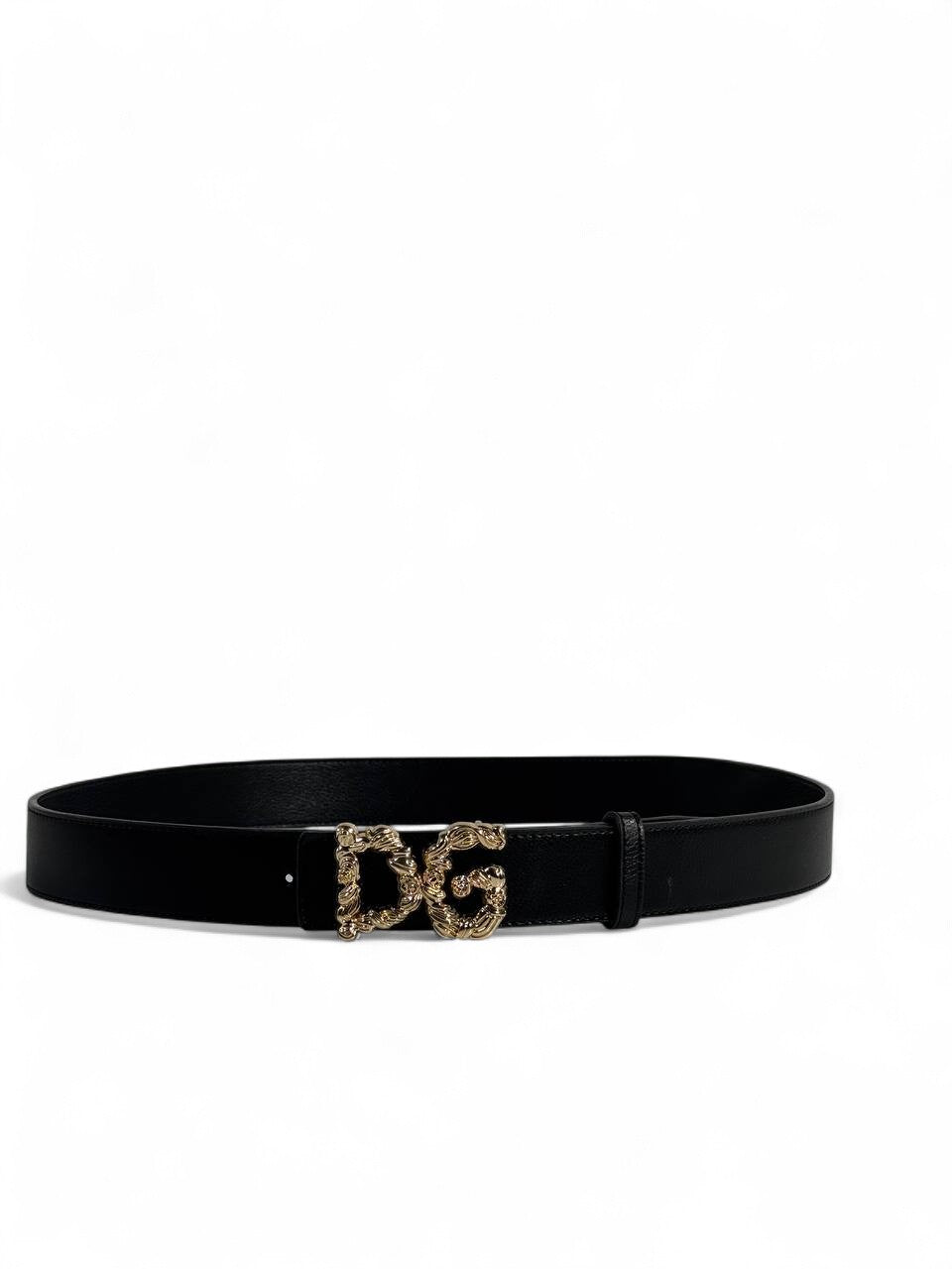 Dolce & Gabbana Black Leather Belt 110cm 🖤 | Gold Baroque DG Buckle ✨
