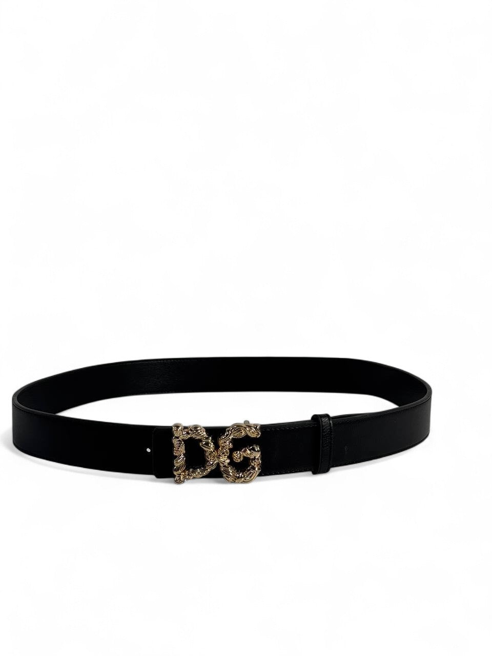 Dolce & Gabbana Black Leather Belt 110cm 🖤 | Gold Baroque DG Buckle ✨