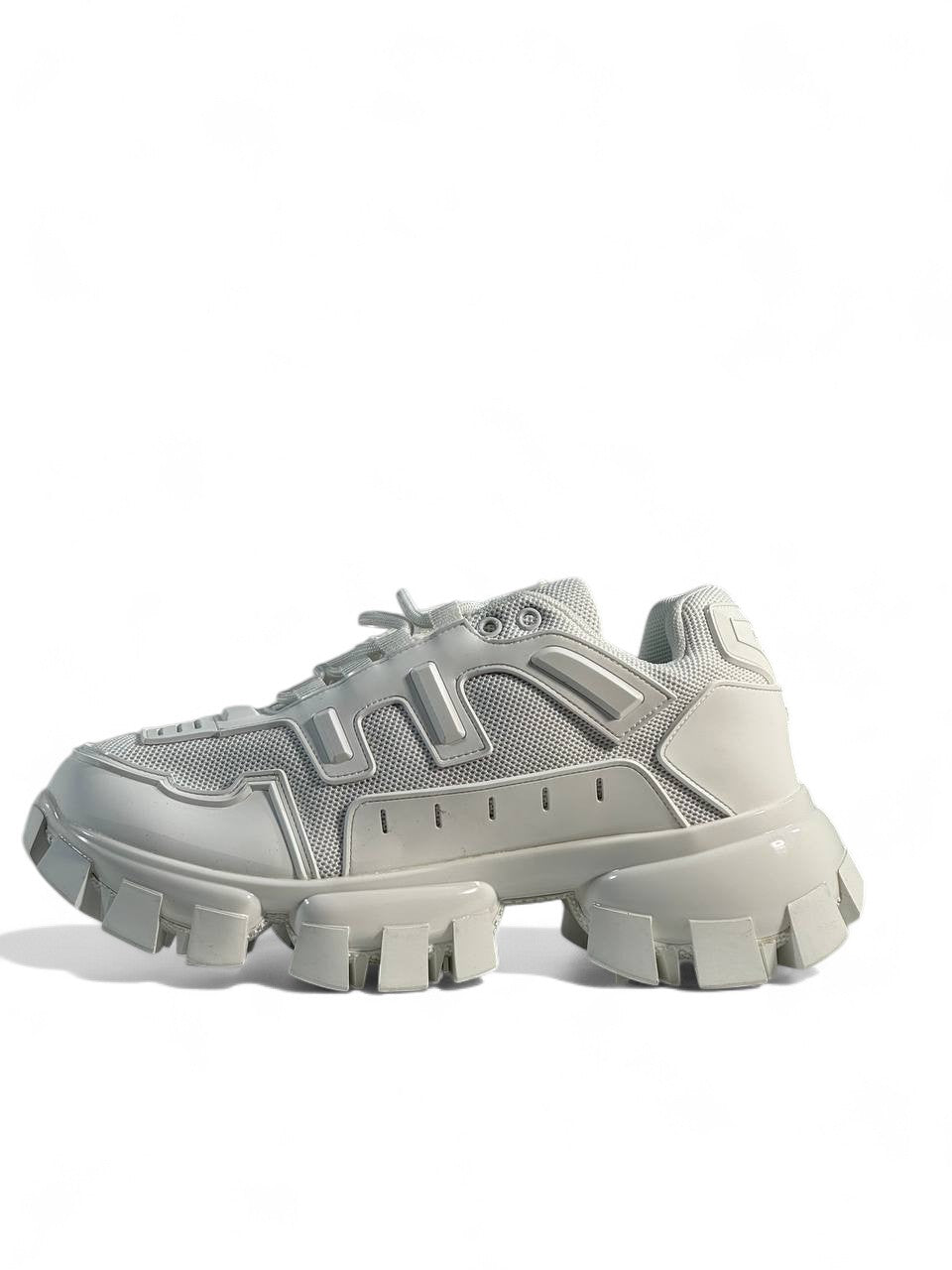 Prada Cloudbust Thunder Sneakers – Triple White, Bold Luxury Streetwear