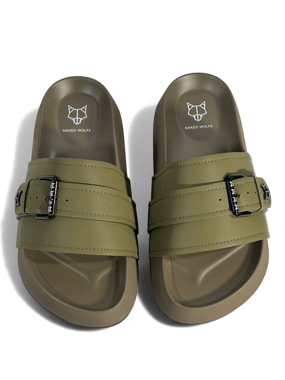 Naked Wolfe Khaki Buckle Sandals – Bold & Trendy Comfort 👟🦅