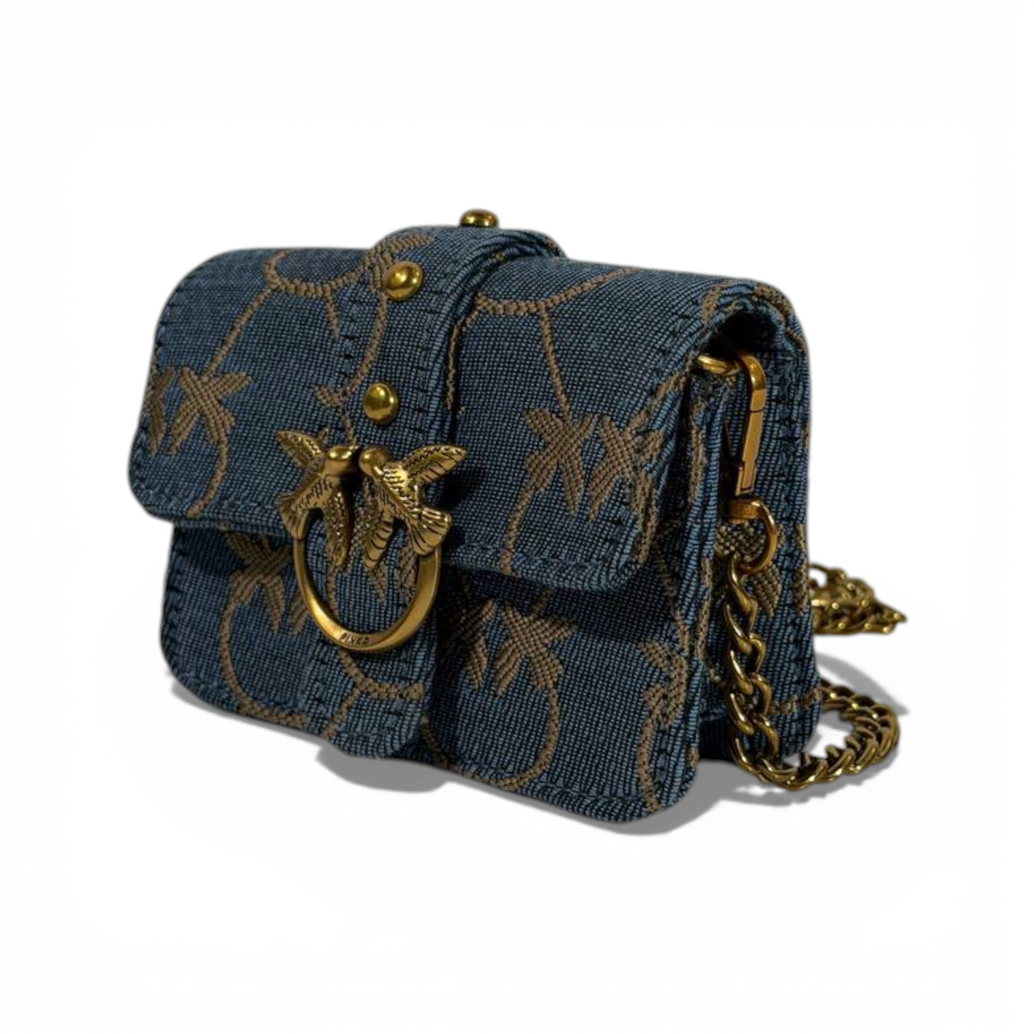 π Pinko Love Style Mini Chain Bag β Denim Blue & Gold πβ¨